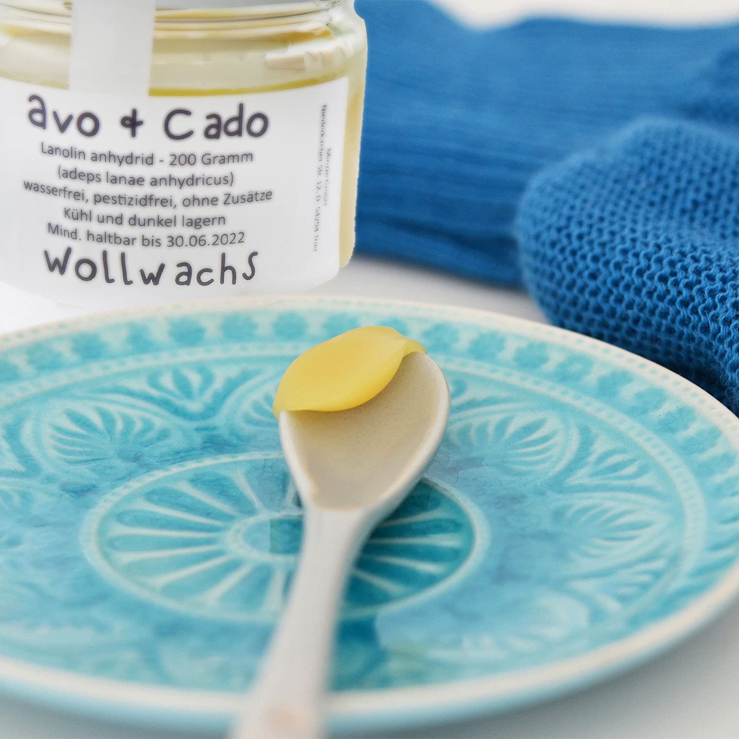avo+cado Wollwachs 200g im Glas - zur Wollimprägnierung - zum Fetten von Wollwindeln und Wollkleidung - Brustwarzensalbe Creme - 100% reines Lanolin Schafwollfett - Wasserfrei und pestizidfrei