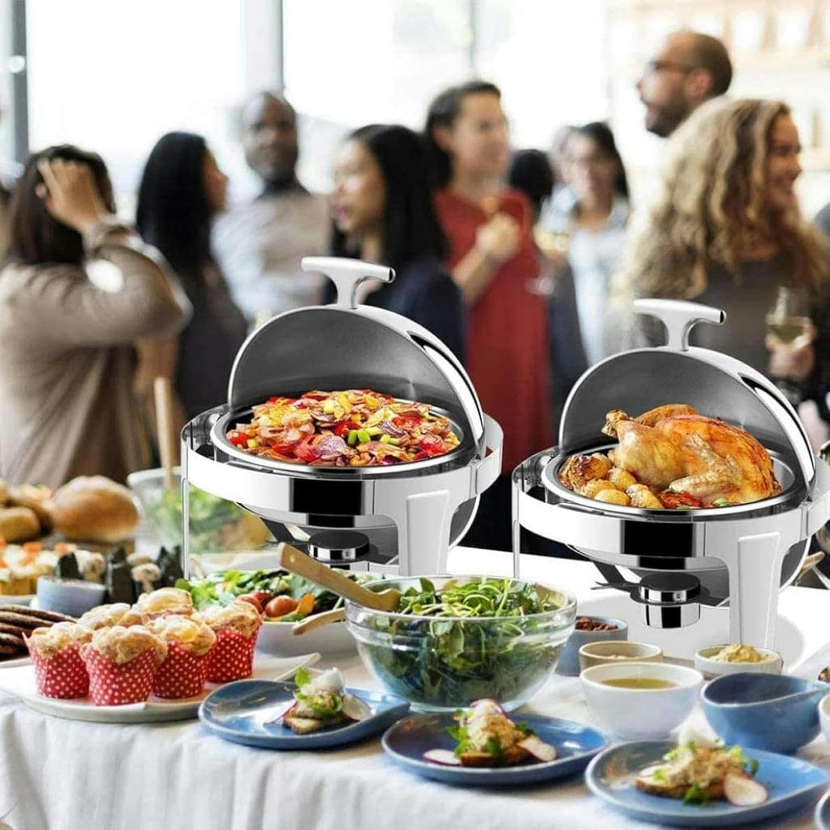 Chafing Dish in Acciaio Inox da 6 Litri,Set di Chafing Dish Scaldavivande A Buffet,con Teglie per Alimenti E Porta-Combustibile,Set Professionale Scaldavivande per Cat