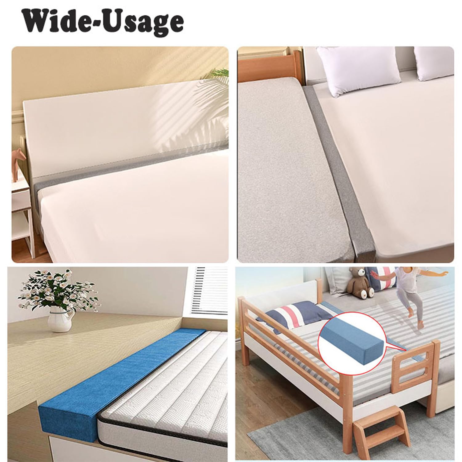 Kopfteilkissen für Einzel-/Doppel-/Queensize-Bett, lange, rechteckige Lückenfüller, abnehmbarer Bezug, Bettbrücke, bequemer Matratzenverbinder (200 x 10 x 15 cm, Weiß)