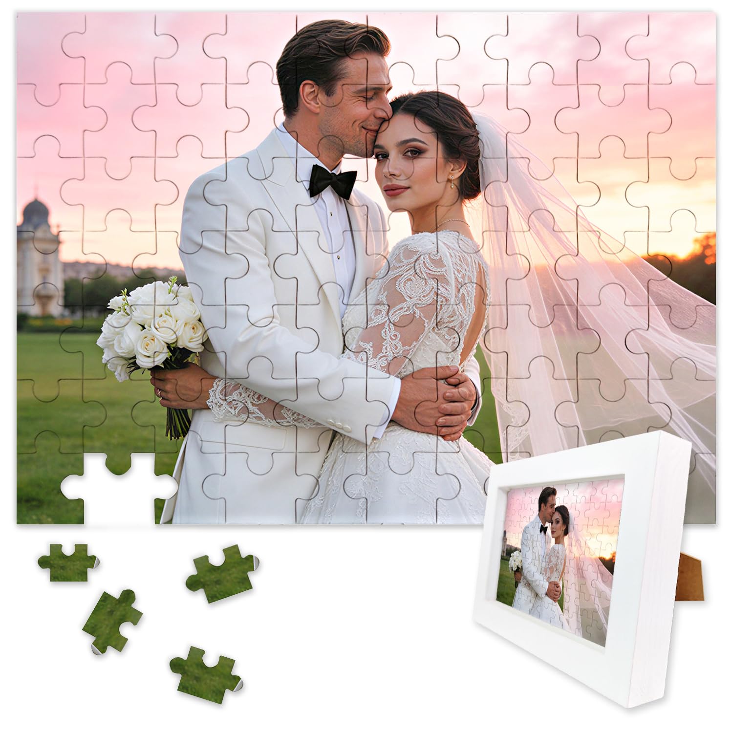 Personalised Jigsaw Puzzles for Adults 1000/500/300/200/70 Pieces,Custom Wooden Puzzle with White Frame,Pet Portrait,Landscape Image Ideas Gifts for Family,Friend,Birthday,Valentine's Day(70 PCS)