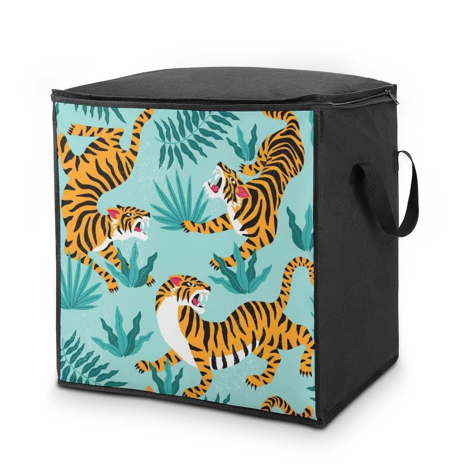 Lyfthologen 70L Storage Bags, Tiger Pattern Storage Box with Lid Zipper And Handles, Clothes Bags for Quilt, Blankets, Bedding
