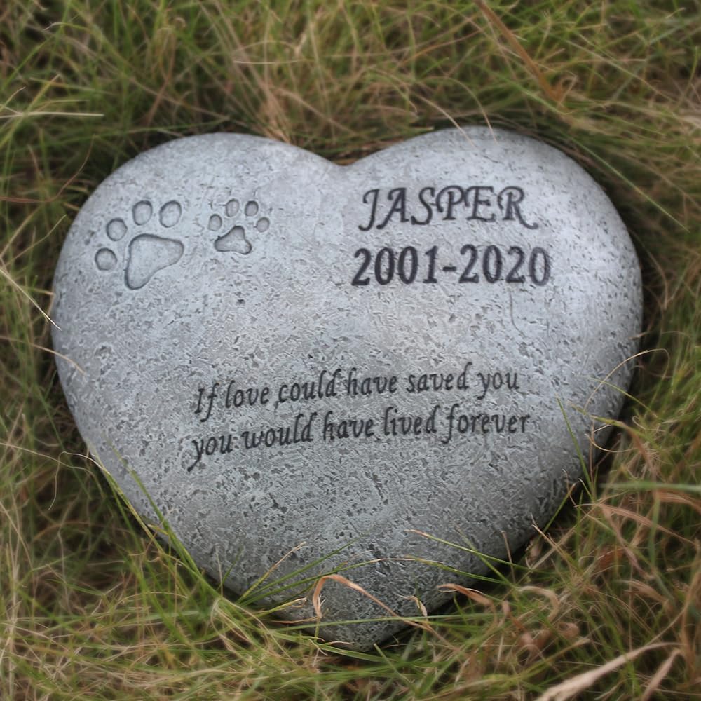 Heart Shaped Dog Memorial Stones, Personalized Pet Memorial Stone Dog Headstones Outdoor Garden Stones Dog Grave Marker, Small Size Pet Memorial Gifts for Dogs Pet Loss Sympathy Gift