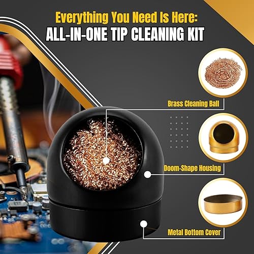 Miniatura 4 de Flexzion Solder Cleaner with Brass Wool Soldering Wire Sponge and Black, Dome-shaped, Non-Slip Solder Sponge Tray Housing, Soldering Iron Tip