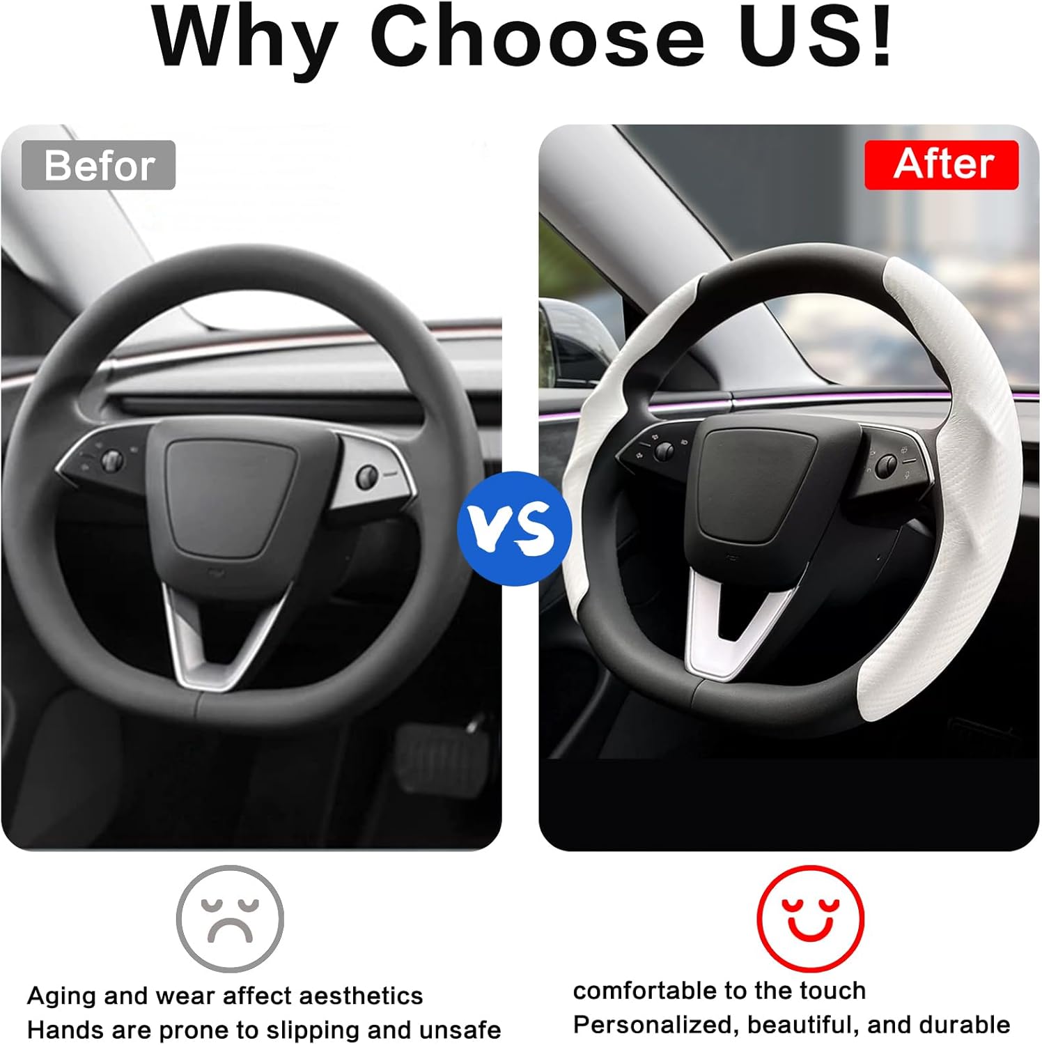 for Tesla Model 3 Highland and Model Y Juniper Steering Wheel Cover Trim Interior Decoration Protection Accessories (M3/My-White 3pcs)