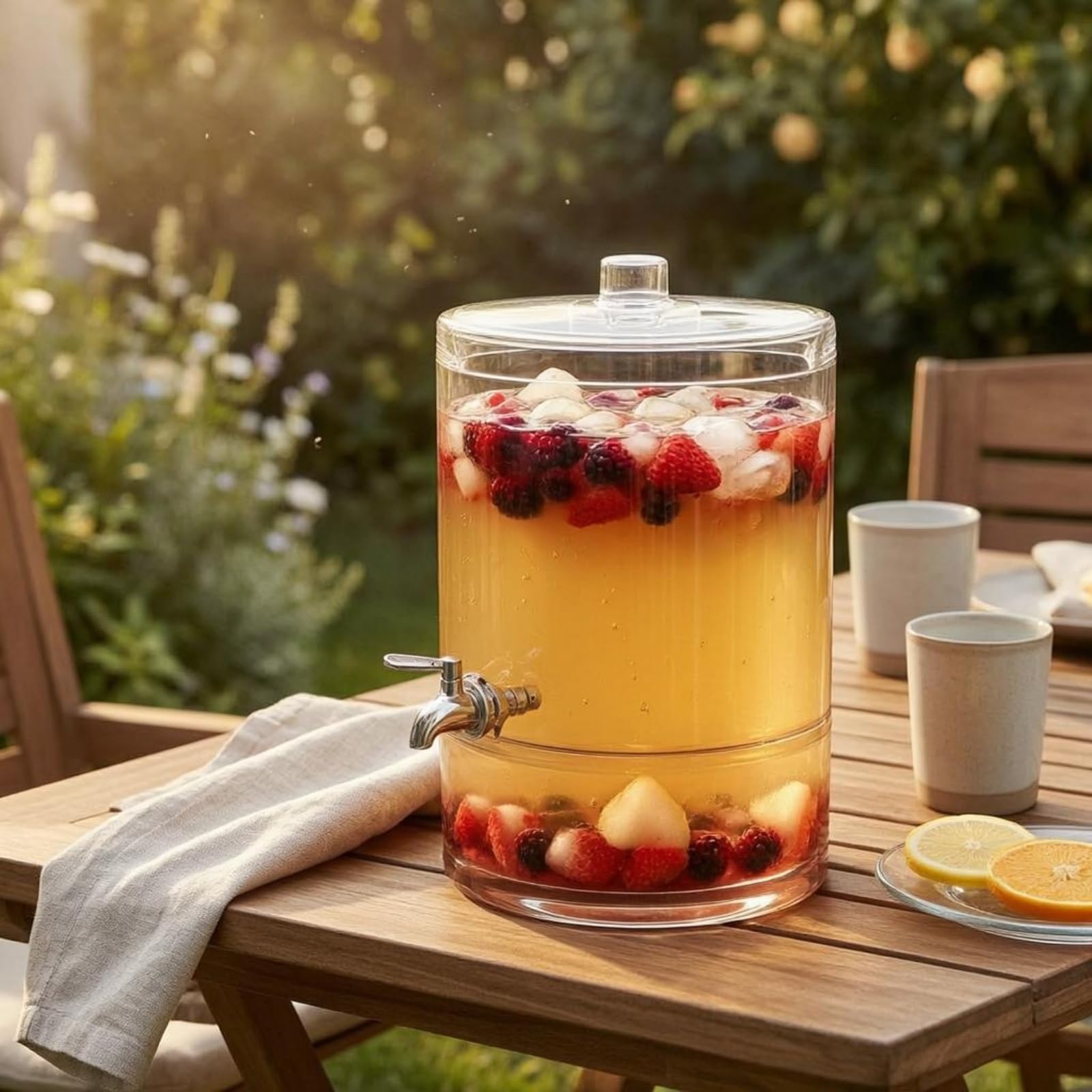 Contenitore Bevande con Rubinetto Plastica PC Caraffa Dispenser Trasparente Alimentare Distributore con Rubinetto, Dispenser Di Bevande Cilindrico GZ1006-12000, 12L, H68xD18.7cm
