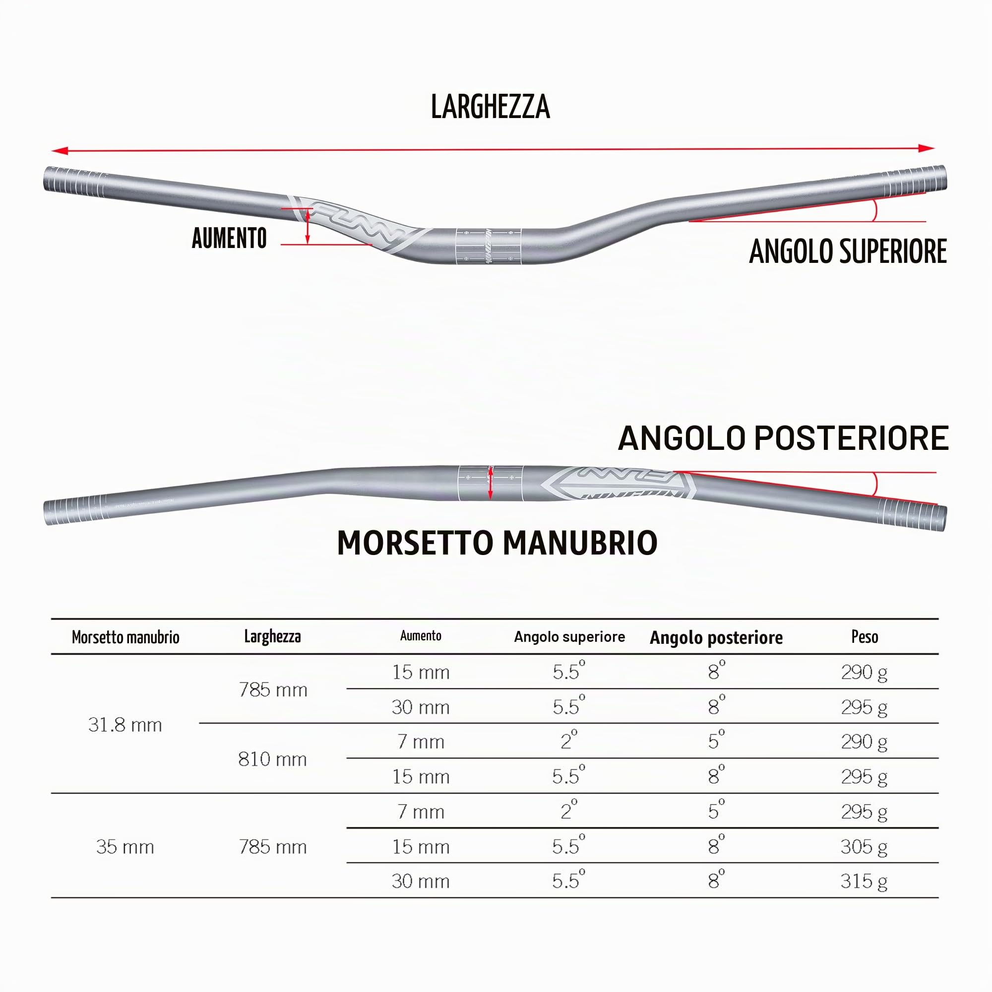 Funn Kingpin Manubrio Riser, Morsetto 35mm, Largo 785mm, Rise 30mm (Nero) | costruzione in lega, backsweep corto, per trail, enduro, XC, freeride, MTB, BMX e strada