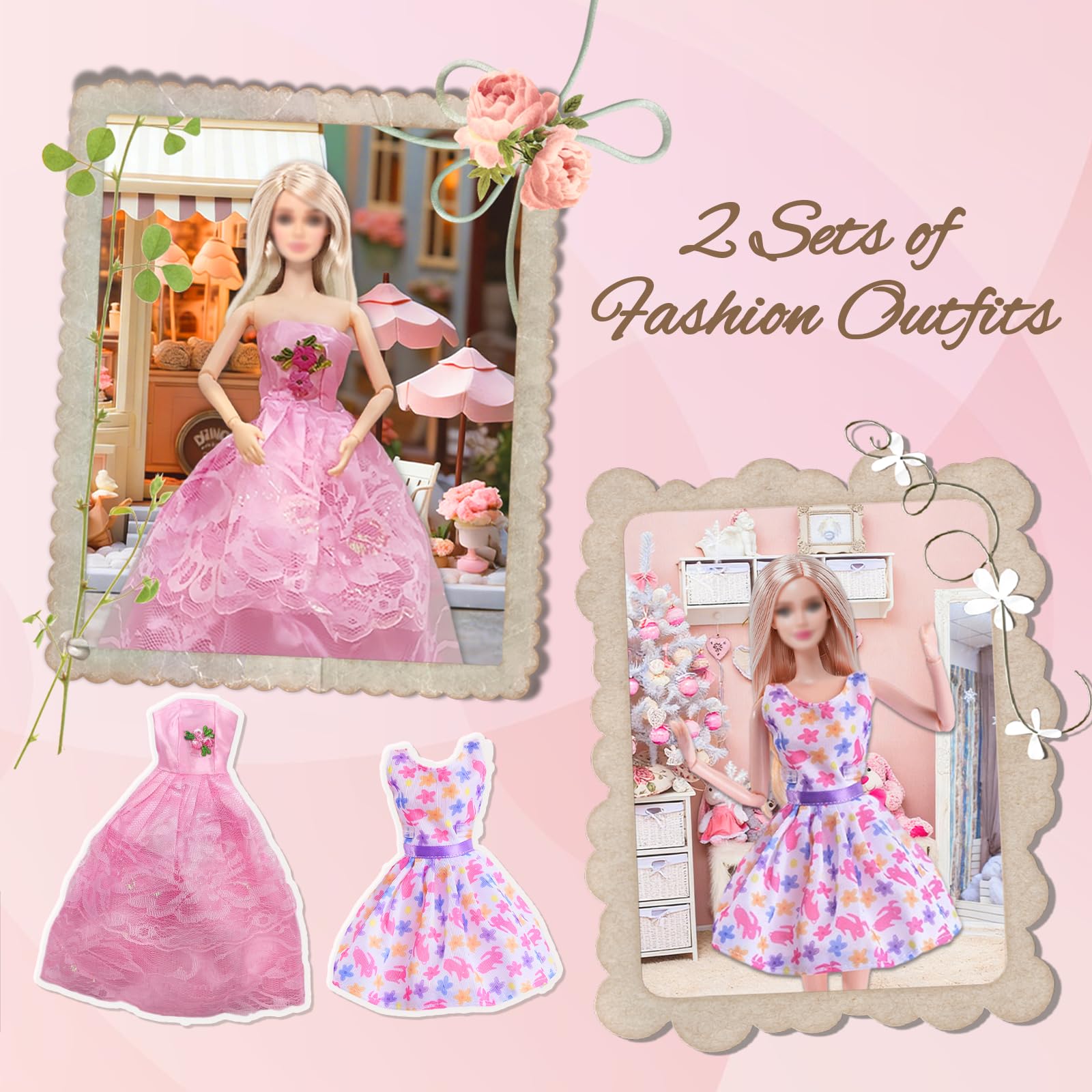 16 vestiti per bambole da 29 cm, compatibili con Barbie, confezione alla moda, 10 accessori inclusi 2 abiti da sera, 2 abiti, 3 set di abbigliamento quotidiano 3 set di abbigliamento estivo leggero