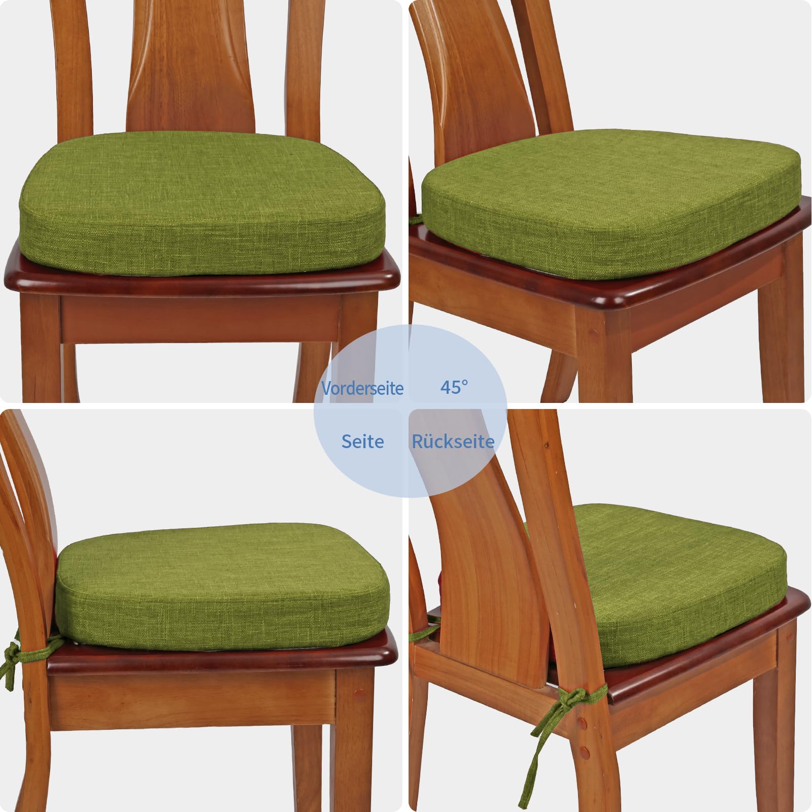 BUYUE Stuhlkissen 6,5 cm dick, U-Form Sitzkissen 40x40 cm mit hochdichtem Schaumstoff, Stoffbezug, rutschfestes Sitzpolster für Küche und Esszimmer (4 Stück, Grasgrün)
