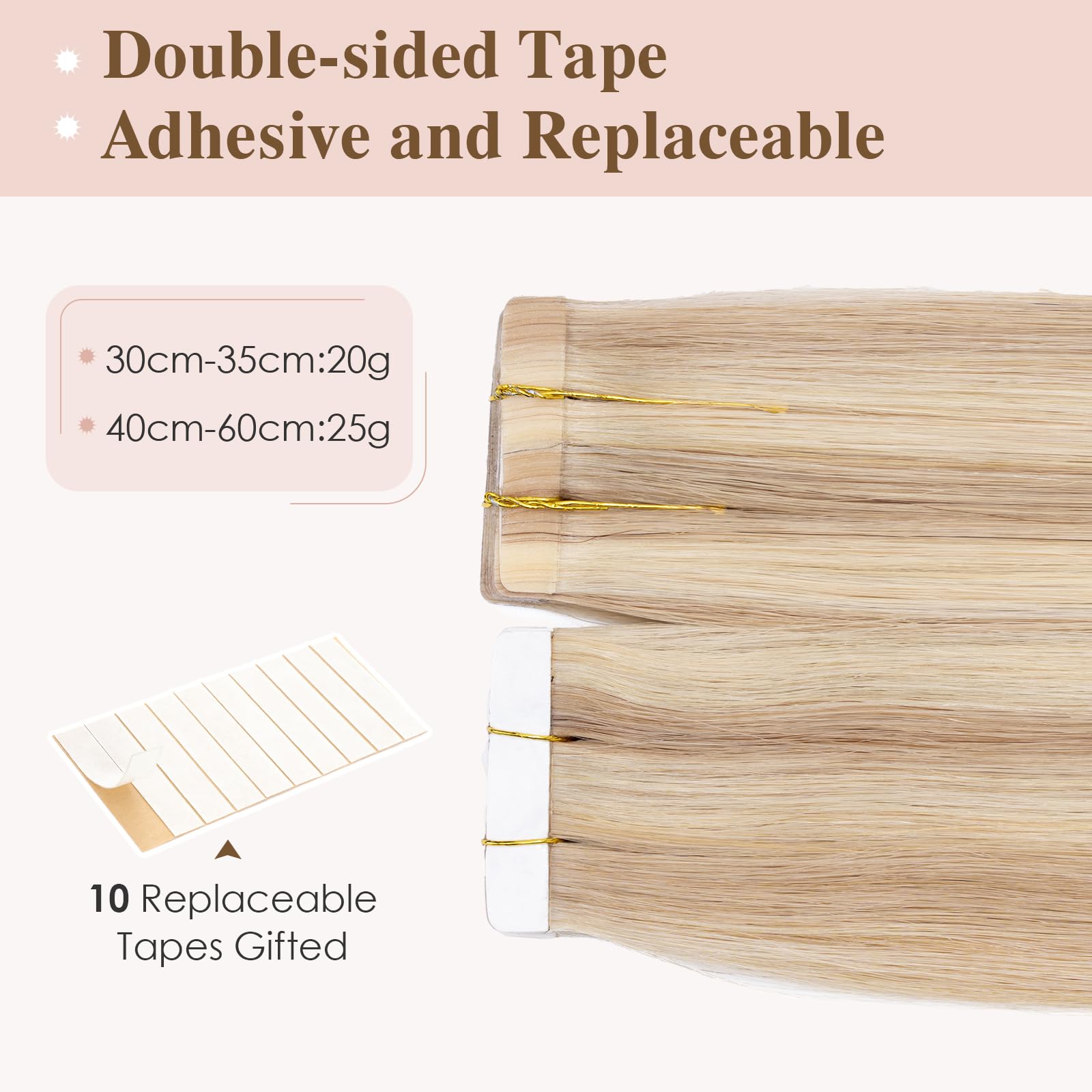 TESS Tape in Hair Extensions Human Hair 10 PCS #18P613 Ash Blonde & Bleach Blonde - Image 3