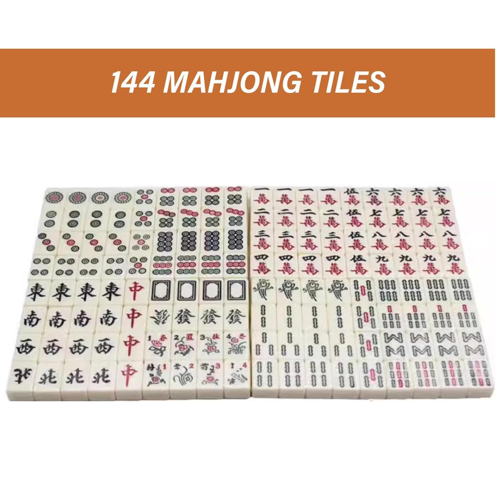 Set Mahjong cinese con 144 piastrelle, portatile e leggero, set da gioco con custodia per viaggi, campeggio, riunioni di famiglia e feste con amici