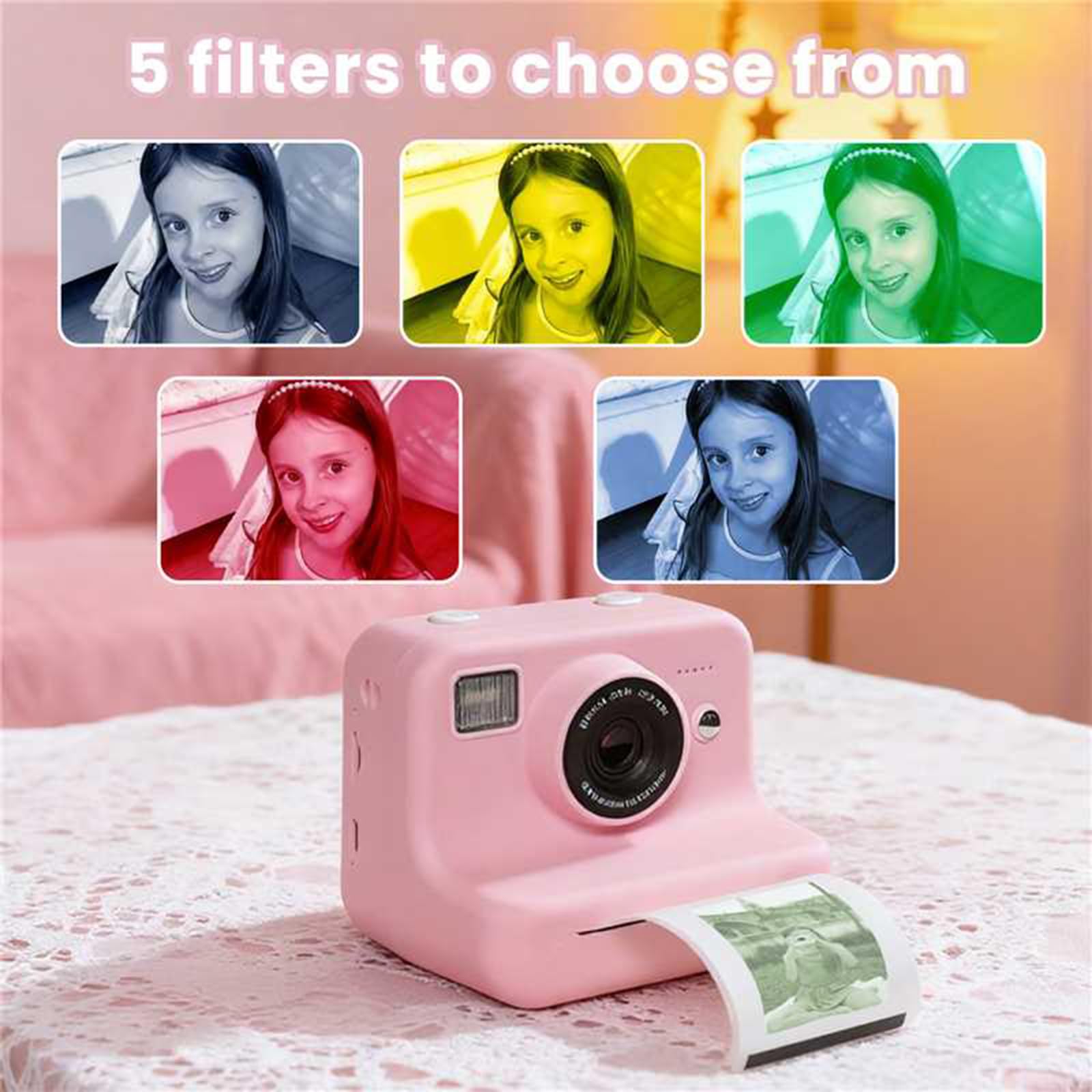 Facile da usare Stampa istantanea fotocamera per bambini include 4 rotoli di carta fotografica Gioco attivo Sviluppo artistico Fotografia Regalo Fotocamera per bambini