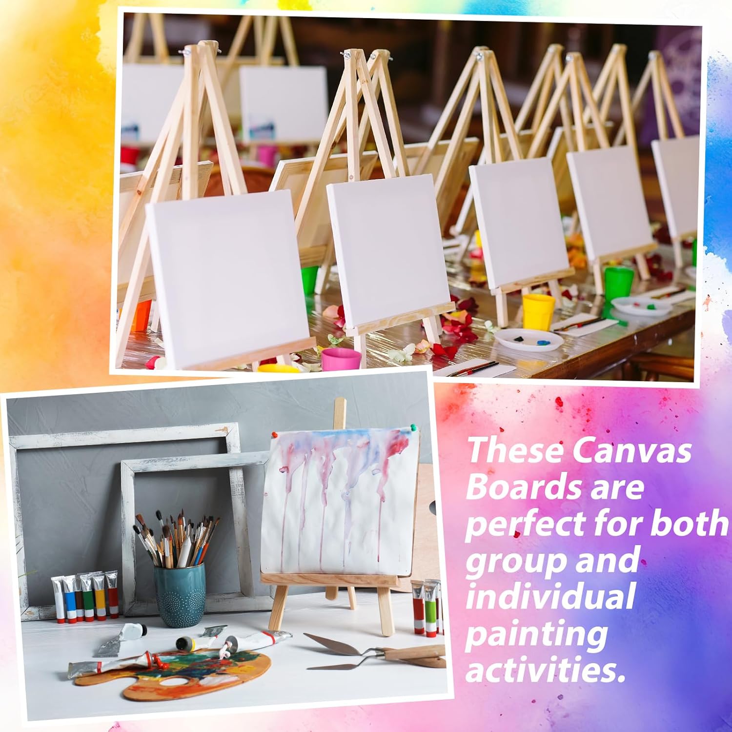 Gilprop 12 Pack Canvases Bulk for Painting and 90 Pcs Nails for Wall Hangings, 8 x 8 Inch Canvas Boards 100% Cotton Blank Canvases for Painting Arts Acrylics Oils Watercolor DIY Wall Hanging Kit