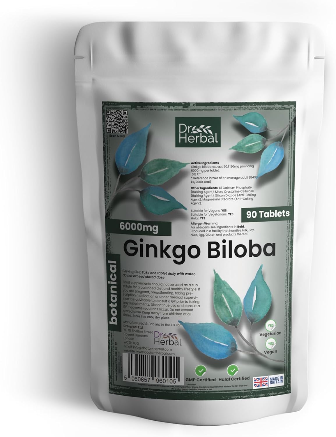 Dr Herbal™ Ginkgo Biloba 6000mg Herbal Supplement Cognitive Enhancer