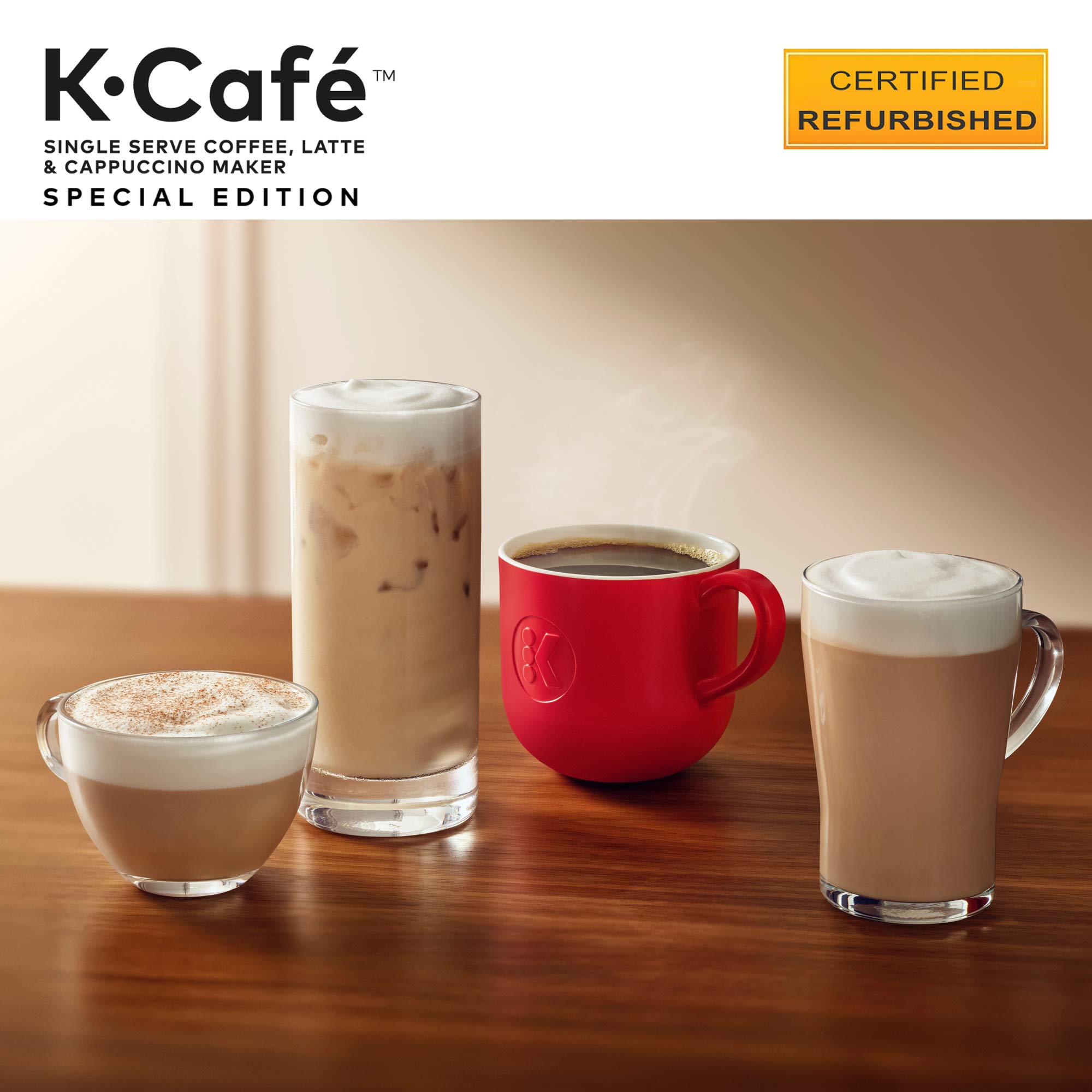 Keurig K-Cafe Special Edition Coffee Maker, Single Serve K-Cup Pod Coffee, Latte and Cappuccino Maker, Comes with Dishwasher Safe Milk Frother, Coffee Shot Capability, Nickel (Renewed)