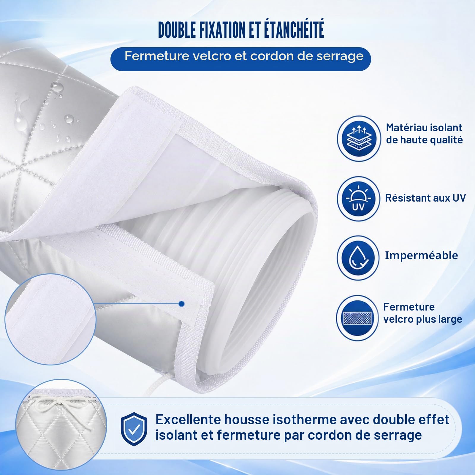 TUT Housse de protection pour climatiseurs portables avec cordon de serrage et 4 sangles de fixation réglables, 150 x 50 cm, isolation pour climatiseur