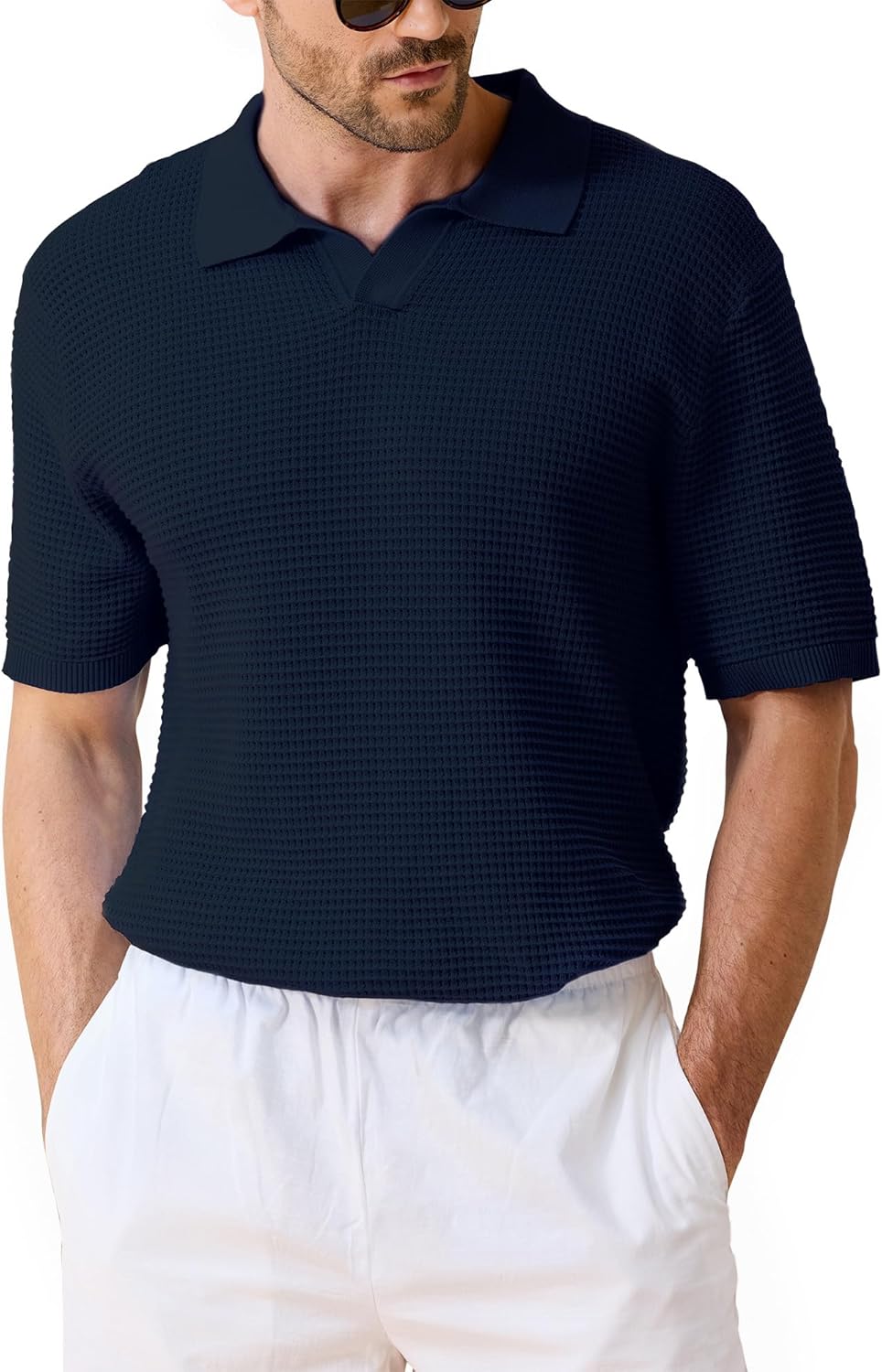 Kallspin Mens Polo Shirts Knit Textured Short Sleeve Cotton T Shirt Casual Summer Beach Top Collared Golf Shirts