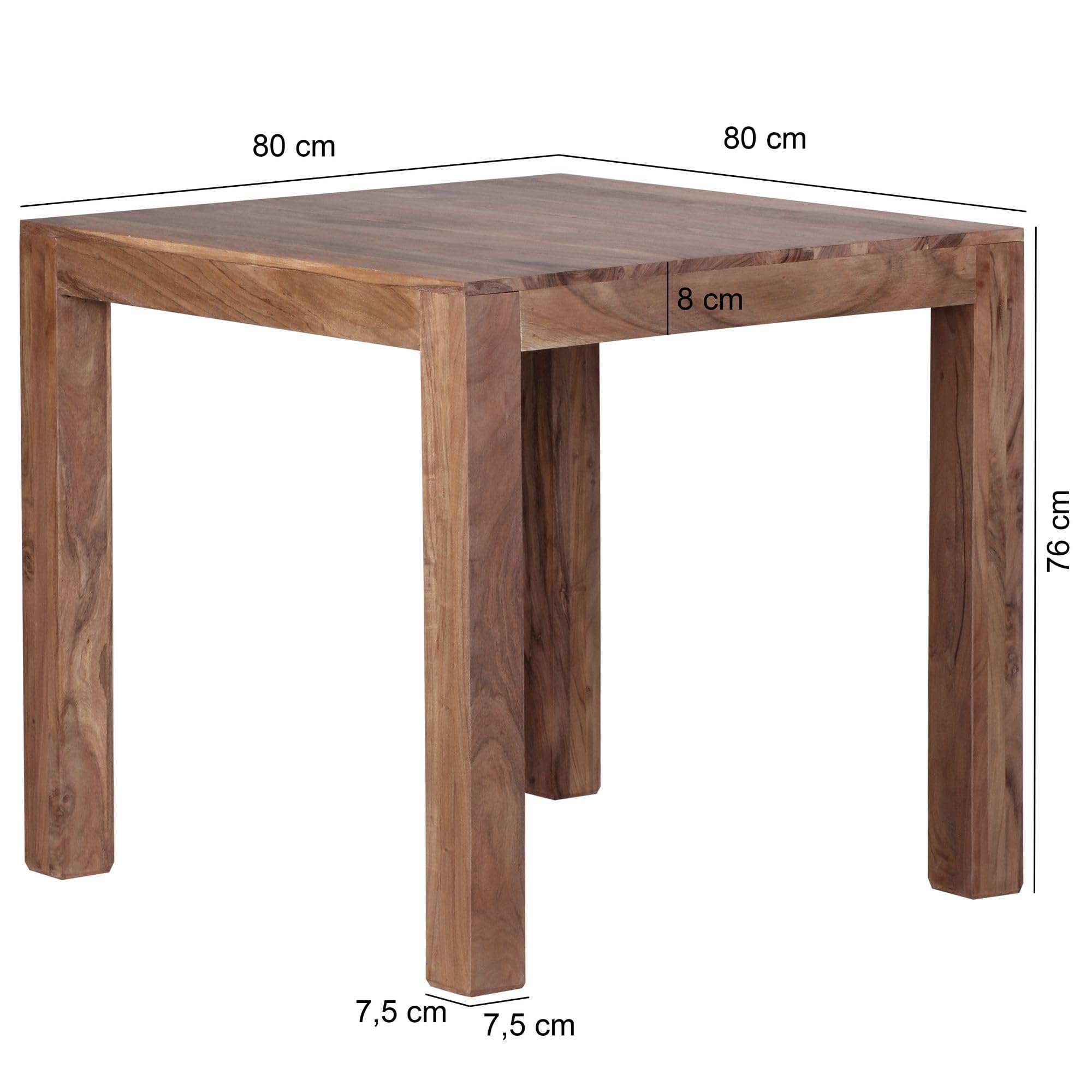 FineBuy Mesa de Comedor de Madera Maciza de Acacia 80 x 80 x 76 cm, Diseño Contemporáneo Rústico, Marrón Oscuro | Pequeña mesa de comedor para 4 personas con 4 patas estables, mesa de cocina de madera auténtica, hecha a mano única