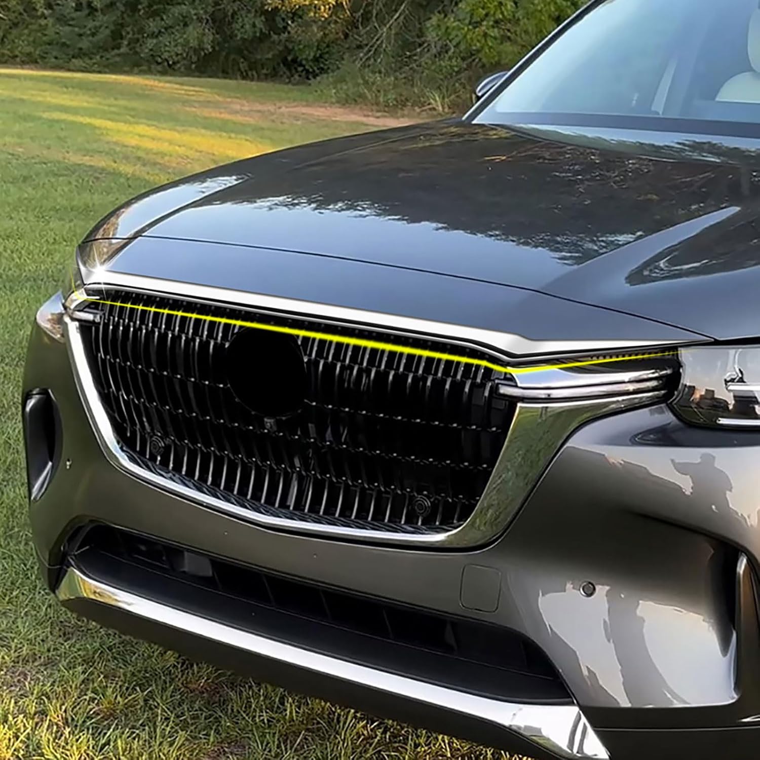 Hood Grille Cover Trim Compatible with Mazda CX-90 2024-2026, ABS Front Bonnet Molding 1PCS, Chrome