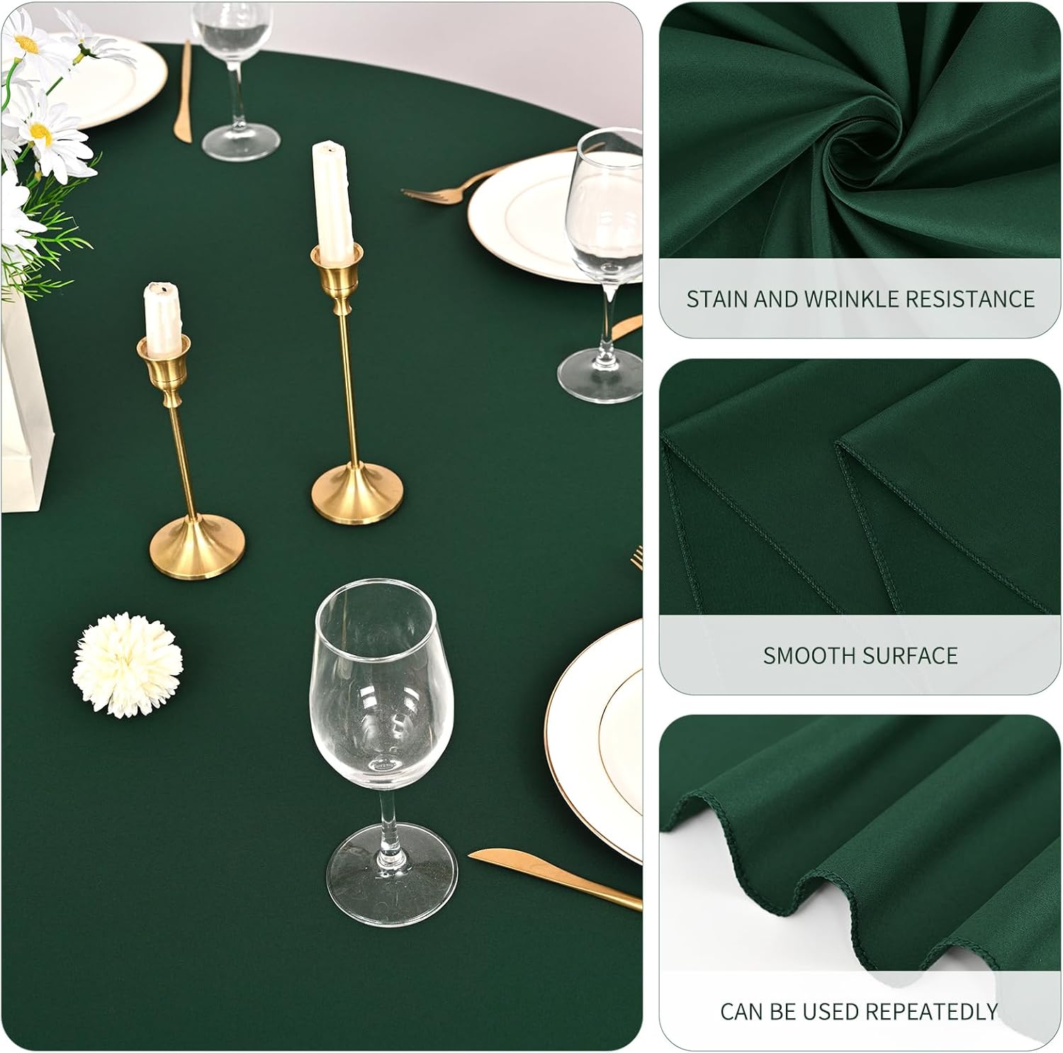 10 Pack Hunter Green Round Tablecloths 90 Inch, Polyester Round Table Cloth Circle Bulk Linen Washable Table Cloth Stain and Wrinkle Resistant Circle Table Cover for Wedding Party Dining Banquet