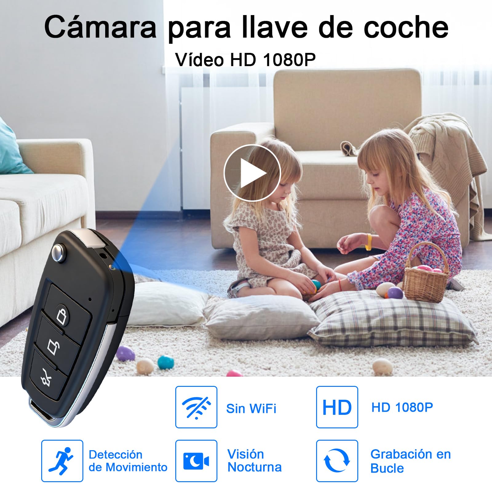 Cámara Oculta, Mini Cámara Espía HD 1080P, Camara Vigilancia Llave de Coche, Microcámara con Visión Nocturna y Grabación en Bucle