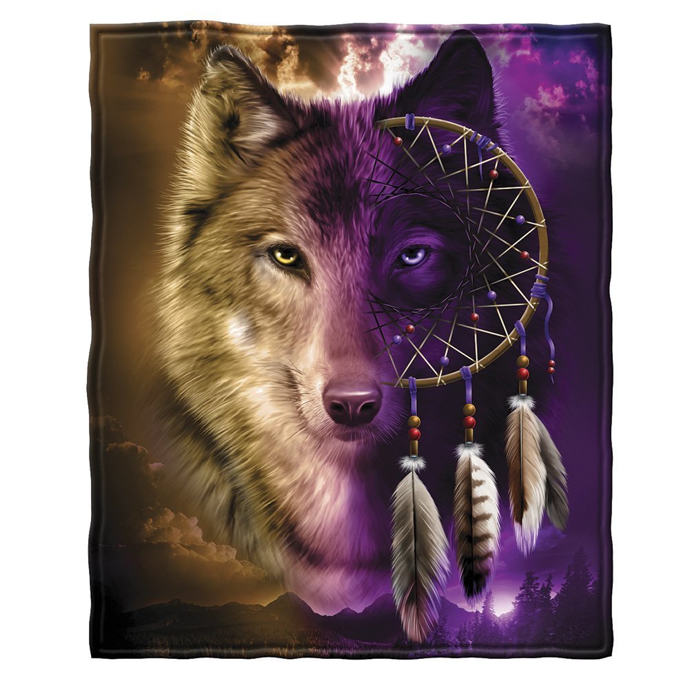 Binienty Boho Style Ultra Soft Flannel Fleece Bed Blanket, Tribal Wolf Dream Catcher Print, Lightweight Cozy Blanket for Couch Bed Sofa — image 1