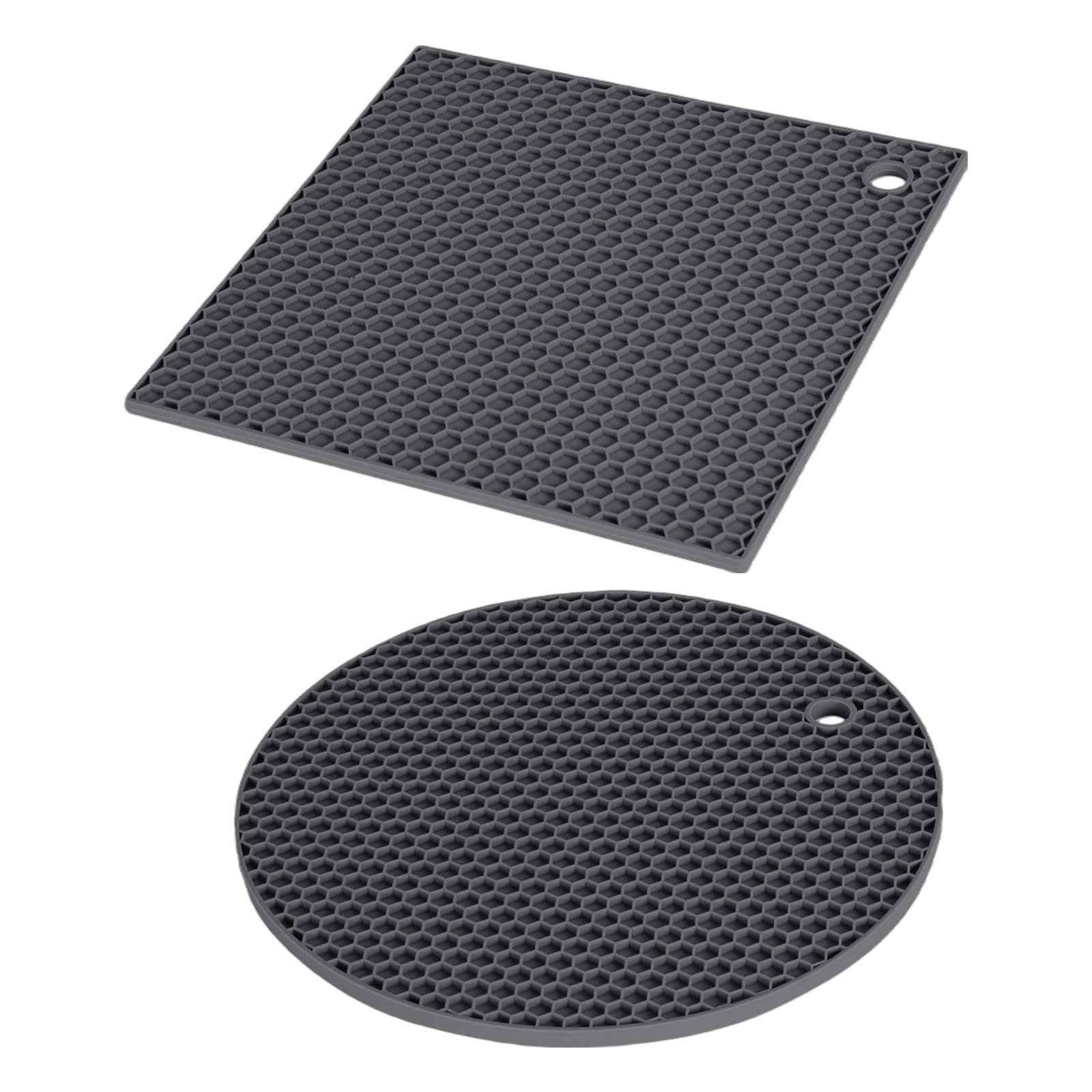 Envenzo Trivet Silcone Mat Heat Resistant Kitchen Hot Pan Mat Large Honeycomb Design Round Square Mats Black