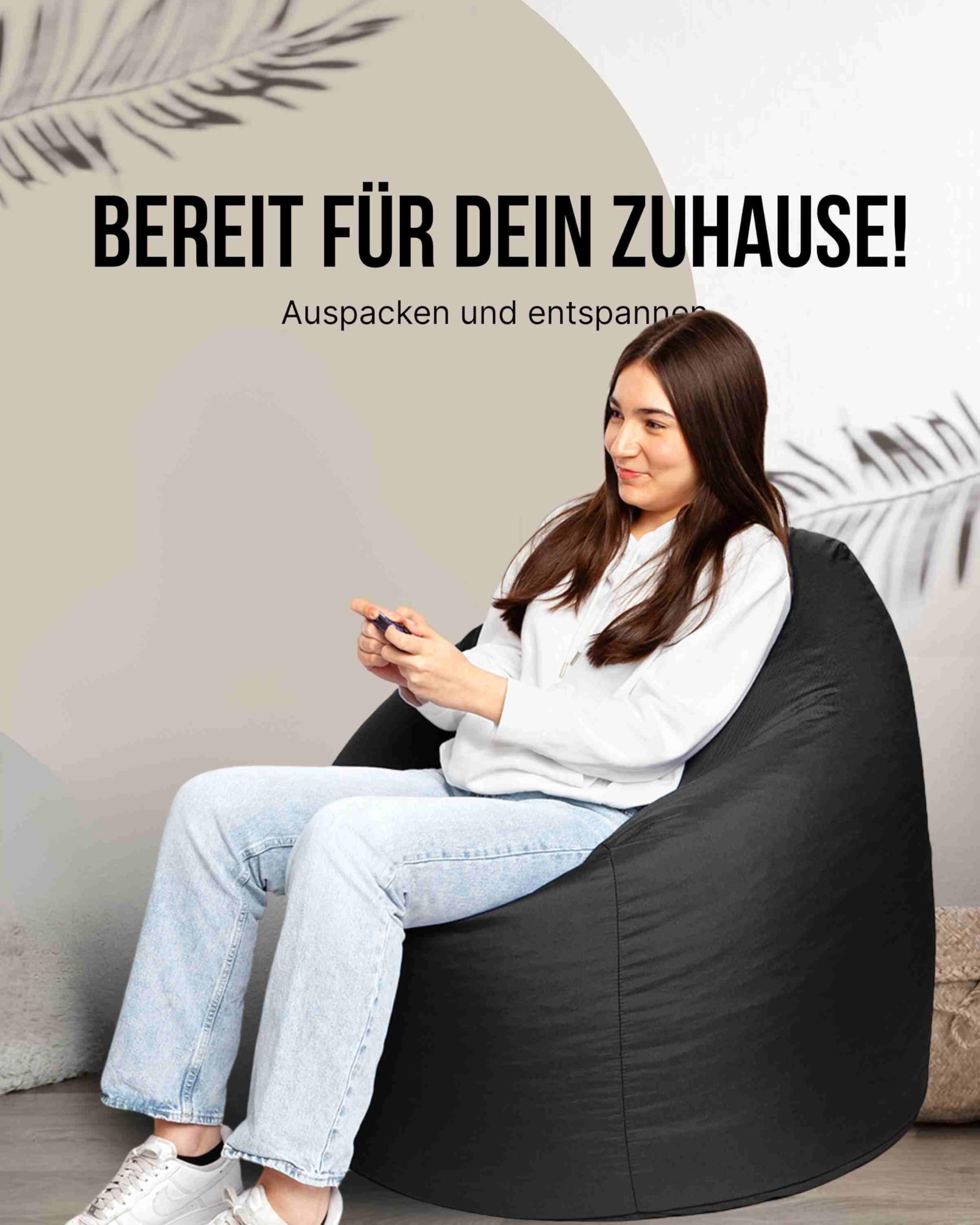 PATCH HOME Sitzsack Tropfenform mit Reißverschluss Nachfüllbar In & Outdoor Höhe 125cm Durchmesser 105cm Schwarz