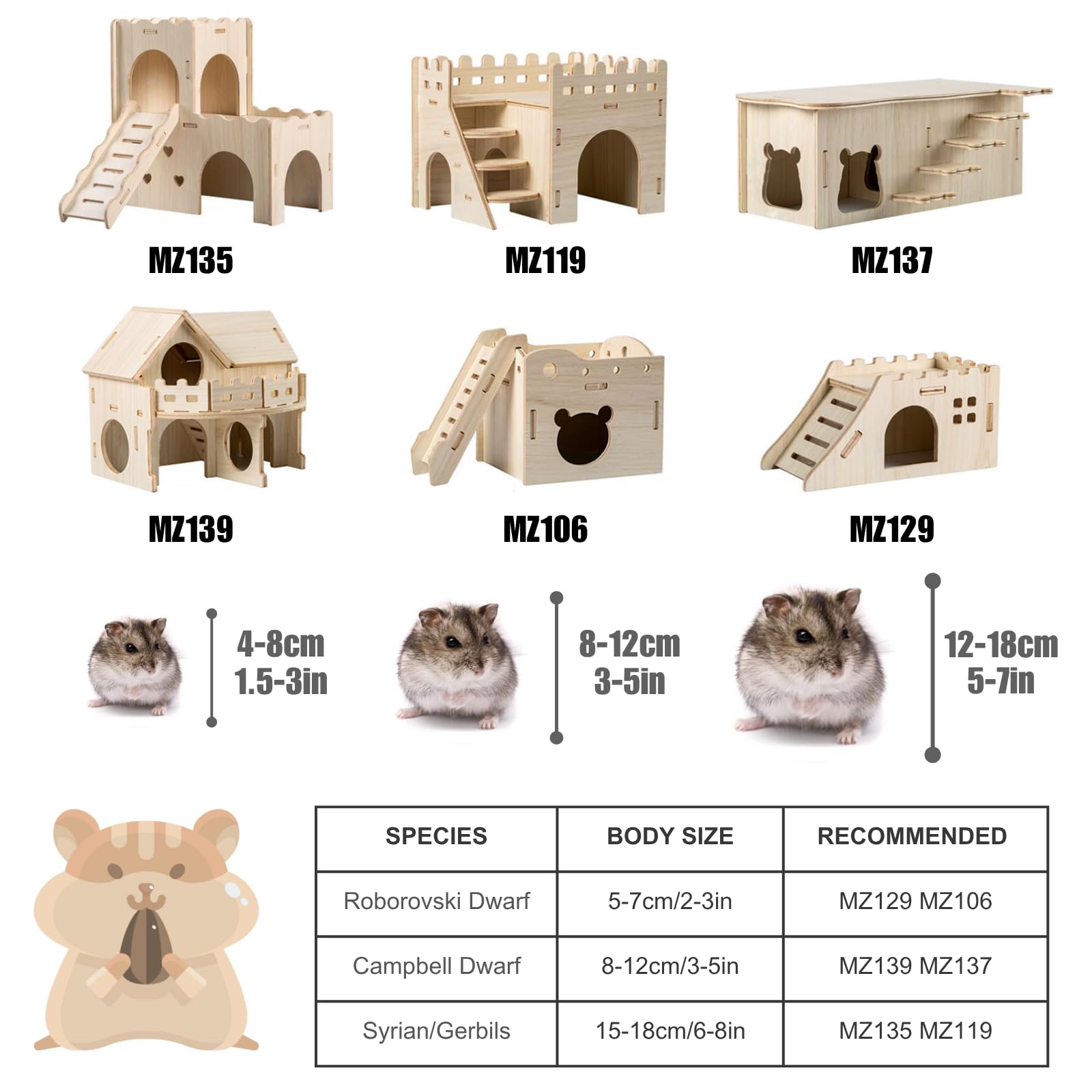 TOKAYIFE Casa de hámster, cabaña de escondite de Animales pequeños para Mascotas de Madera, casa de Vida Natural para hámster Enano Gerbil Rat Chipmunk (MZ-119) — view 6