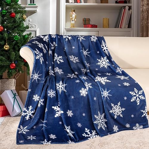 Miniatura 8 de Manta de Navidad con copos de nieve, manta de franela súper suave, manta de invierno de felpa cálida, decoración navideña para sofá cama, 50 x 60