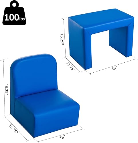 Miniatura 3 de Qaba - Juego de mesa y sillas infantiles de PVC multifuncionales 2 en 1 Azul,Rosado,https://www.amazon.com/dp/undefined