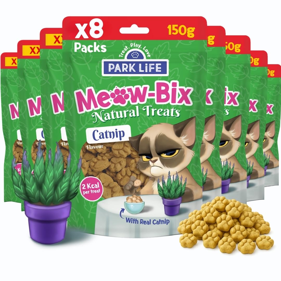 PARK LiFE, Meow-Bix – Catnip Cat Treats 8x150g XXL Bulk Pack, with Real Catnip, Kitten friendly, Grain-Free, Natural, High Protein, No Sugar, Hypoallergenic for Sensitive Tummies, Low Calorie