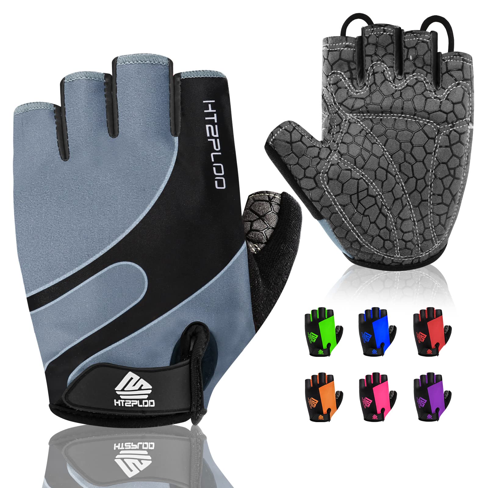HTZPLOO Bike Gloves for Men Women with Anti-Slip Shock-Absorbing Pad, Light Weight Half-Finger Cycling Gloves