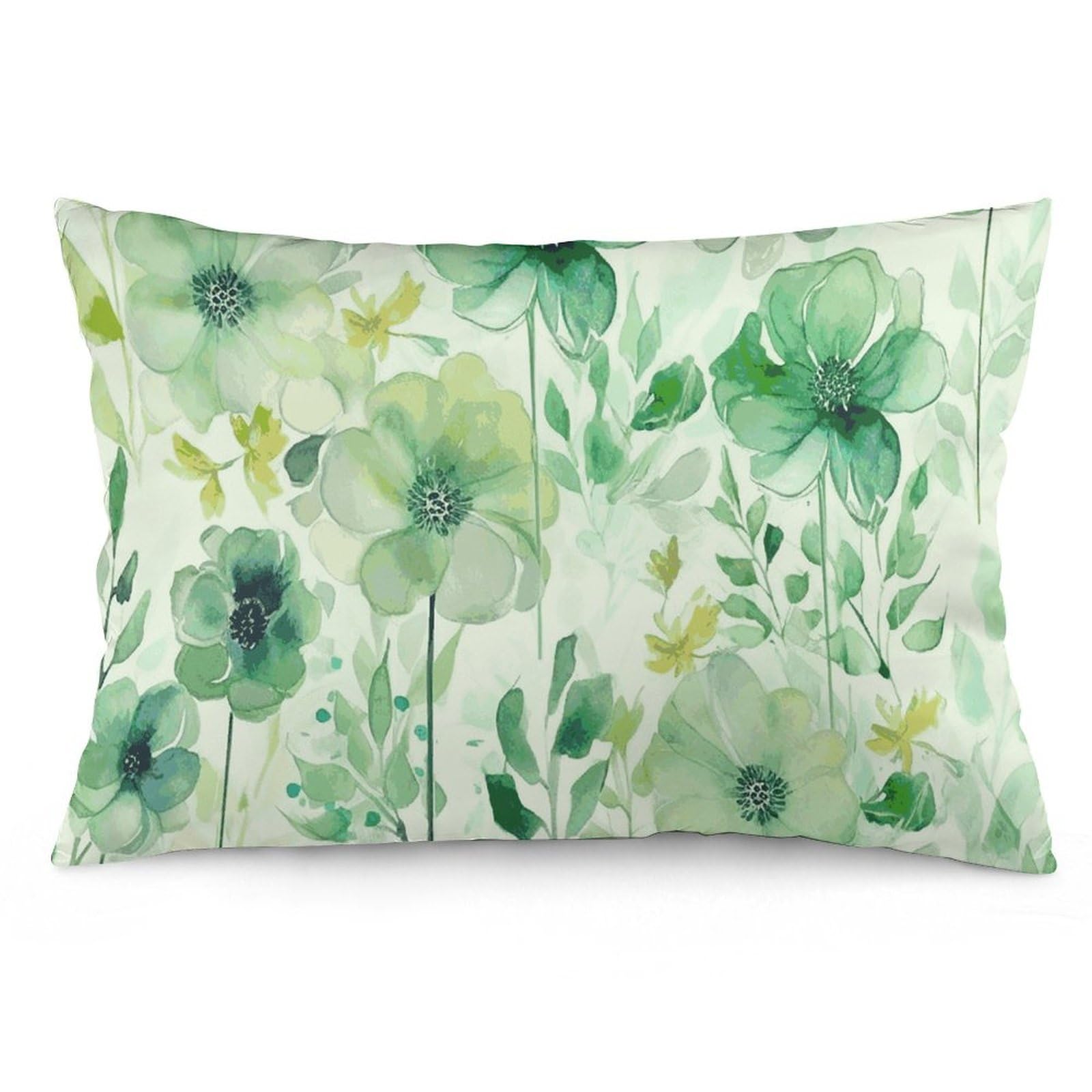 2 Pack Pillow Cases for Hair and Skin, Soft Breathable Pillow Case Covers with Hidden Zipper, Watercolor Green Flowers Pillowcase 12 "x20 Pillow Covers for Sleeping Gift