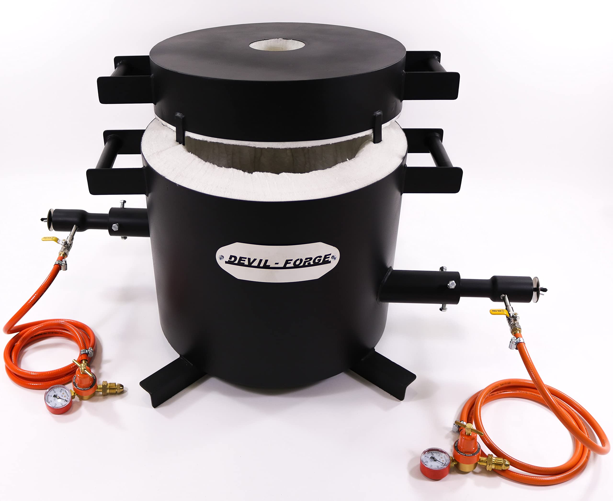 DEVIL-FORGE Horno Fundir Metales Gas Propano 20kg FB3Hb Kit, 2 Quemadores DFC (360.000 BTU), Crisol, Guantes para fundición, 1450°C Oro Plata Cobre Aluminio Latón Bronce etc