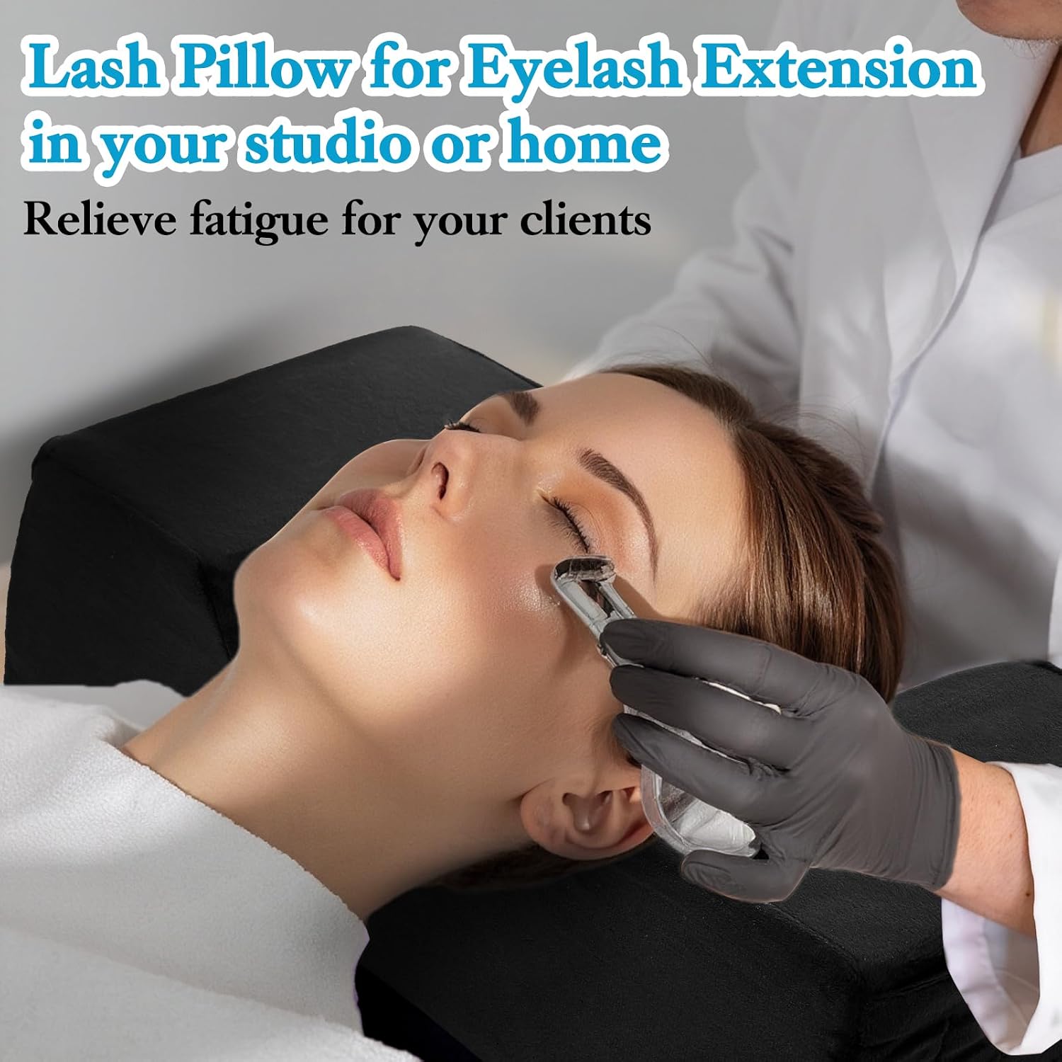 Eyelash Extension Neck Pillow, Memory Foam Contour Pillow for Lash Grafting, Beauty Salon Cervical Support with Removable Black Cover