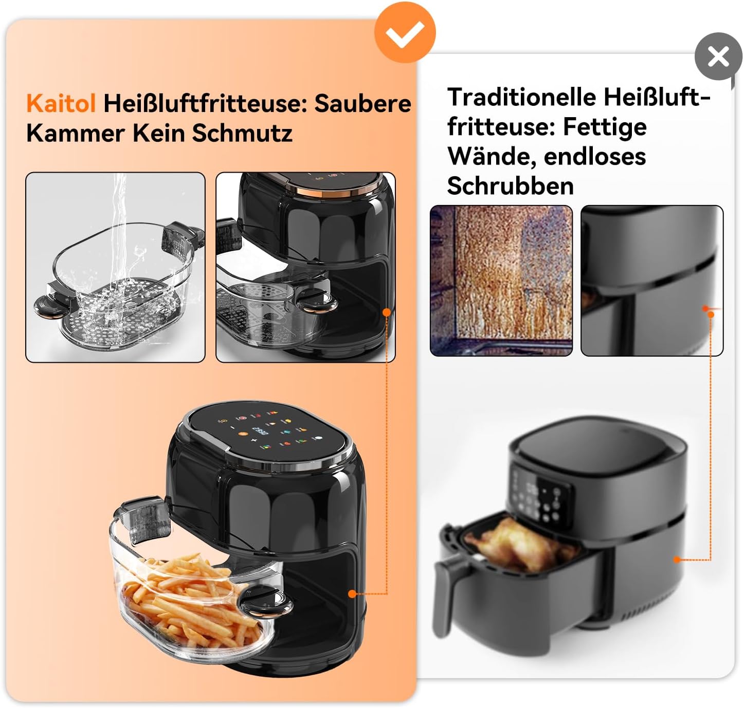 Finger interacting with the digital LED touch screen of the KAITOL air fryer