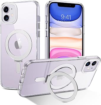 DUEDUE for iPhone 11 Magnetic Case with Invisible Stand [Compatible with Magsafe], Clear Full Body Protective Cover Slim Transparent Shockproof Phone Case for Apple iPhone 11 6.1", Clear