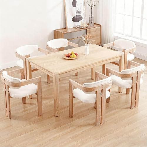 Miniatura 17 de Juego de 4 sillas de comedor de granja, sillas de cocina tapizadas con barril de madera, sillas modernas de lino con brazo para comedor, sala de
