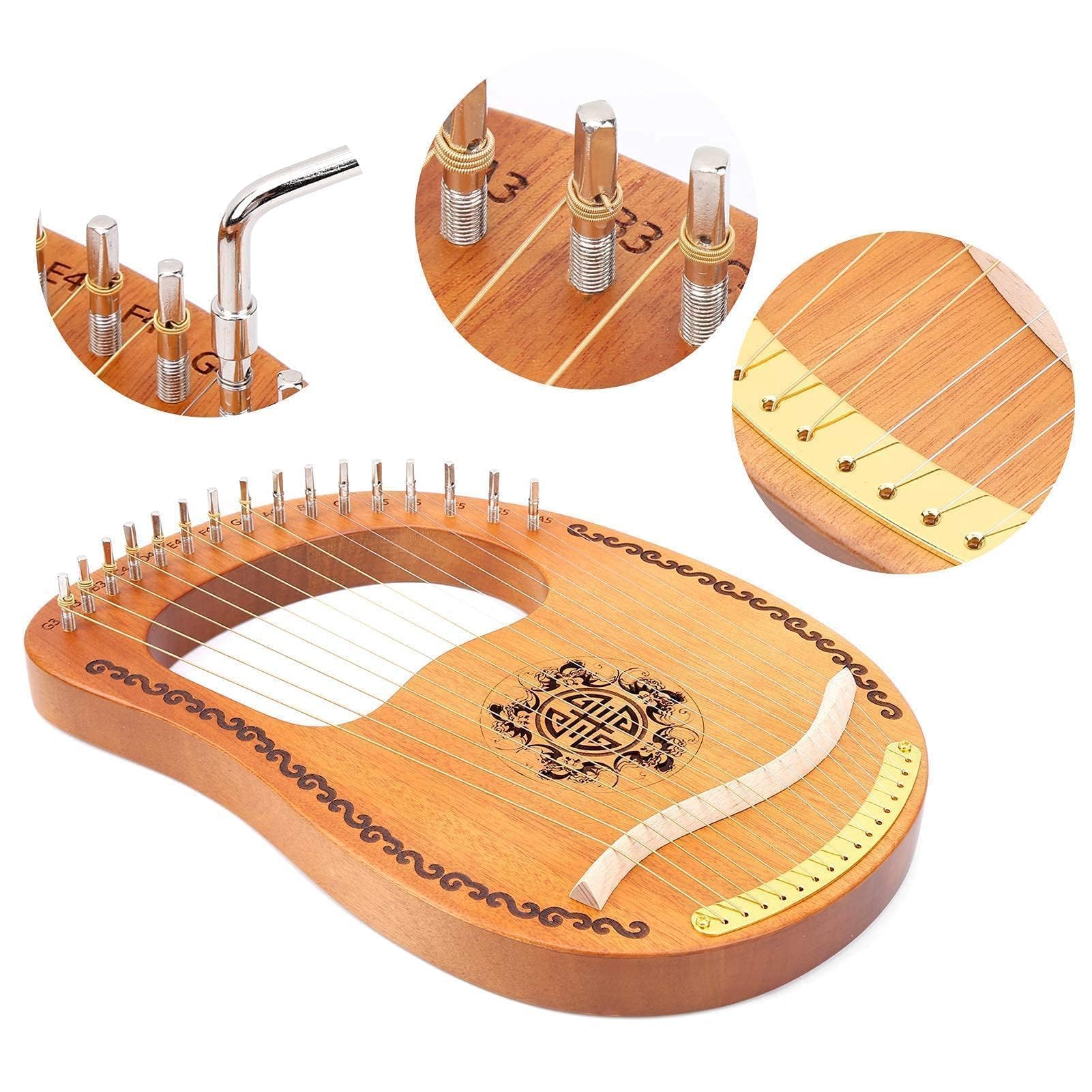 Arpa portátil 16 cuerdas pequeño arpa caoba Okoman madera instrumento musical principiante -16