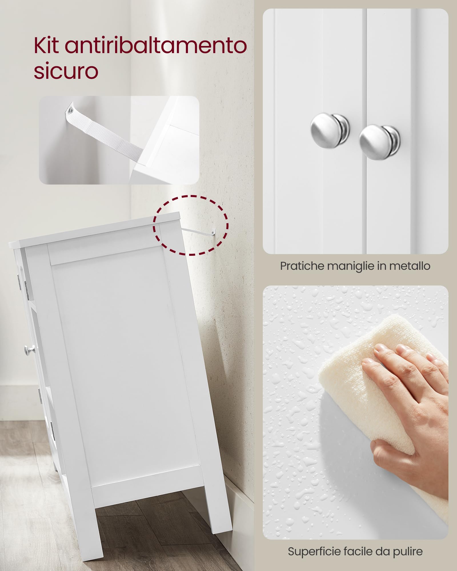 VASAGLE Mobile Sottolavabo, Mobiletto da Bagno, Extra Lungo, 30 x 90 x 60 cm, Armadietto da Bagno con Anta Doppia e Scaffale Aperto, Ripiani Regolabili, Bianco BBC410P31