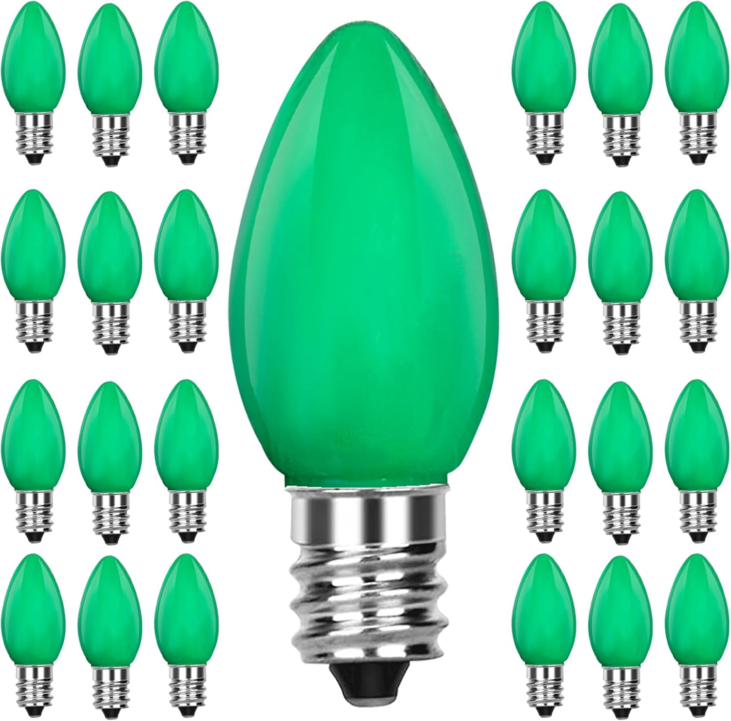 25PK C7 LED Green Replacement Light Bulbs, Classic Green Bulbs C7 Vintage Christmas Light for Outdoor Patio Indoor String Lights, C7/E12 Candelabra Base, 0.6 Watts LED Night Light, 120 Volts