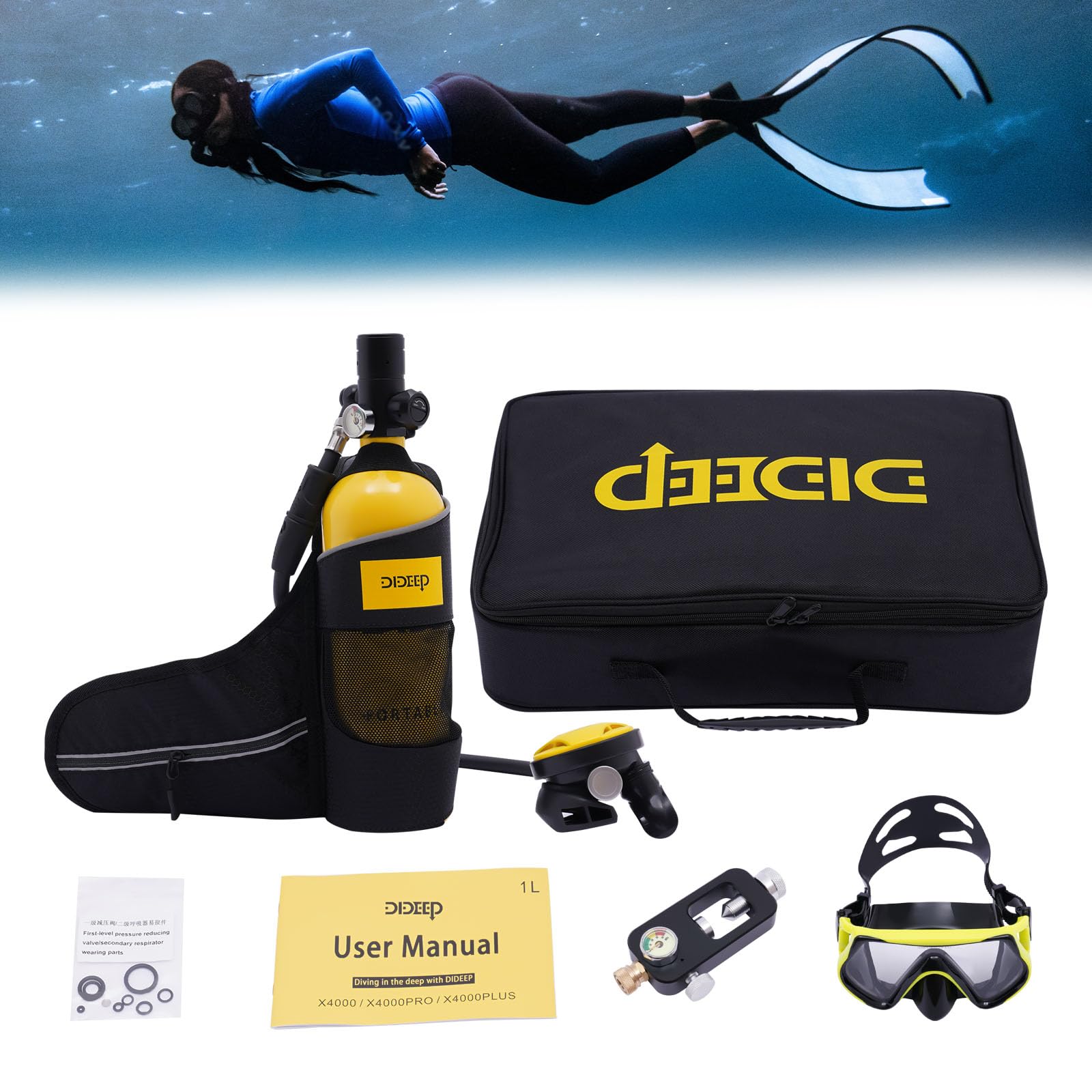 CILDON Mini Scuba Tank Reusable Within Breathing Capacity, for 15-20 Minutes Underwater Dive Portable Lungs Deepest 32.8ft Scuba Diving Gear, for Outdoor Mini Diving Tanks Underwater Breathing Device