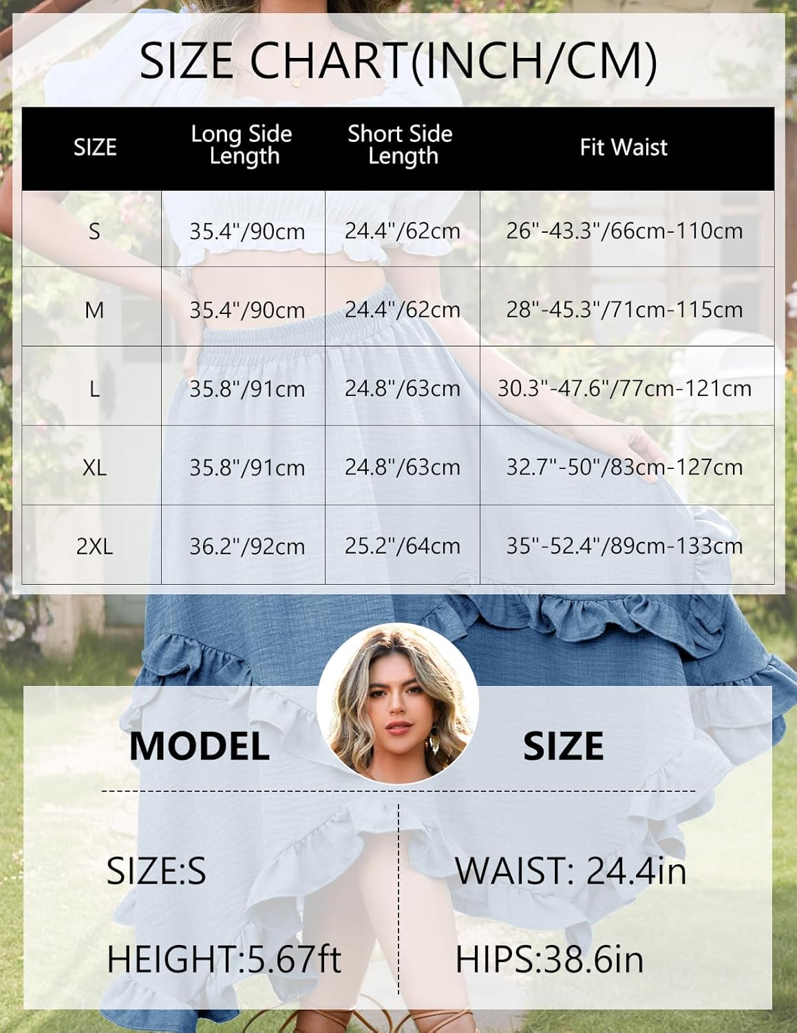 Bridesmay Long Renaissance Fairy Skirts 2026-High Low Ruffle Hem, Elastic Waist Maxi Skirt for Women