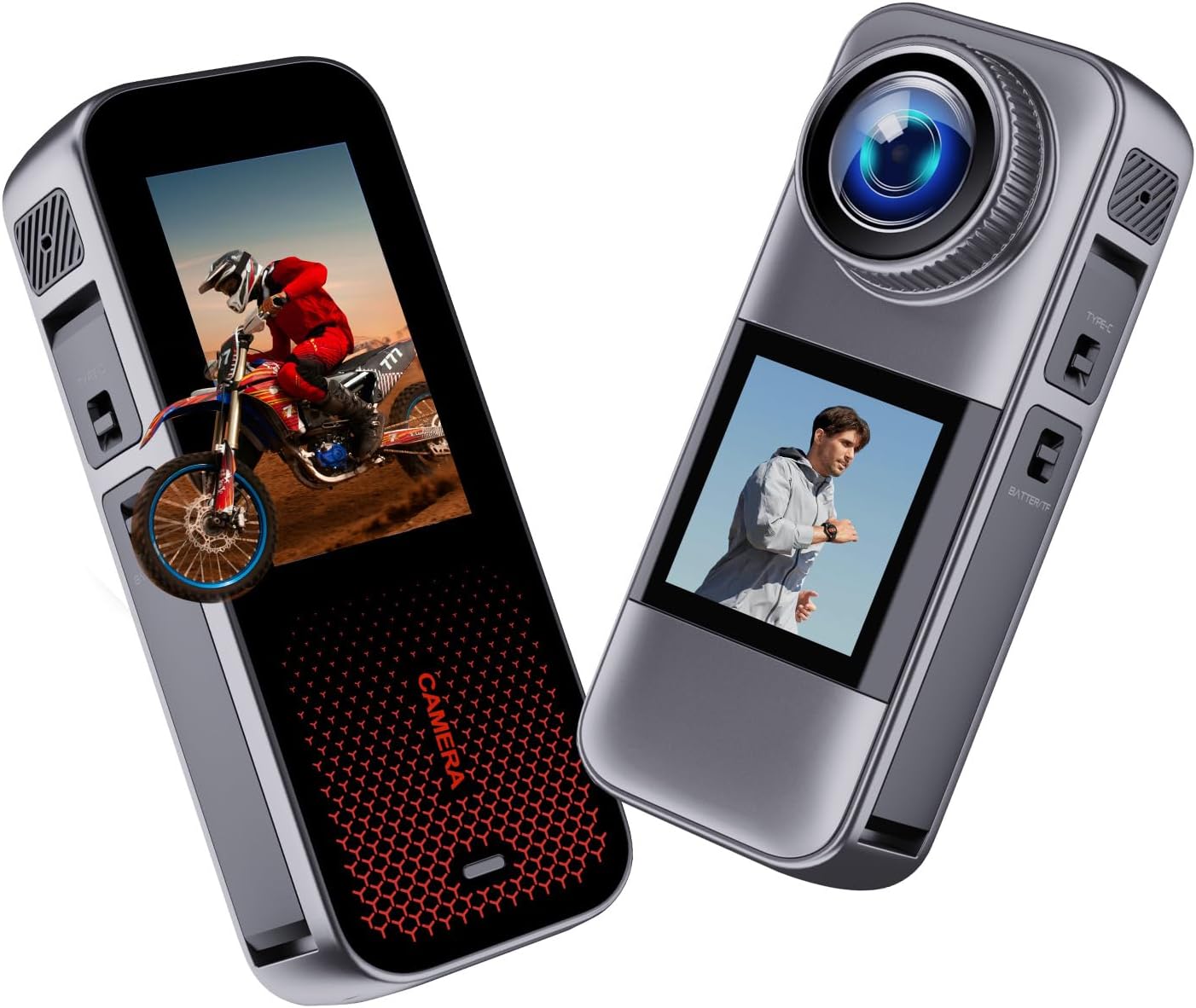 Action Camera with Dual Color Screen,Body Waterproof Camera Suitable for Travel Motorcycle Helmet Cameras, Equipped with 32GB Card, 2 Batteries, and Various Installation Kits