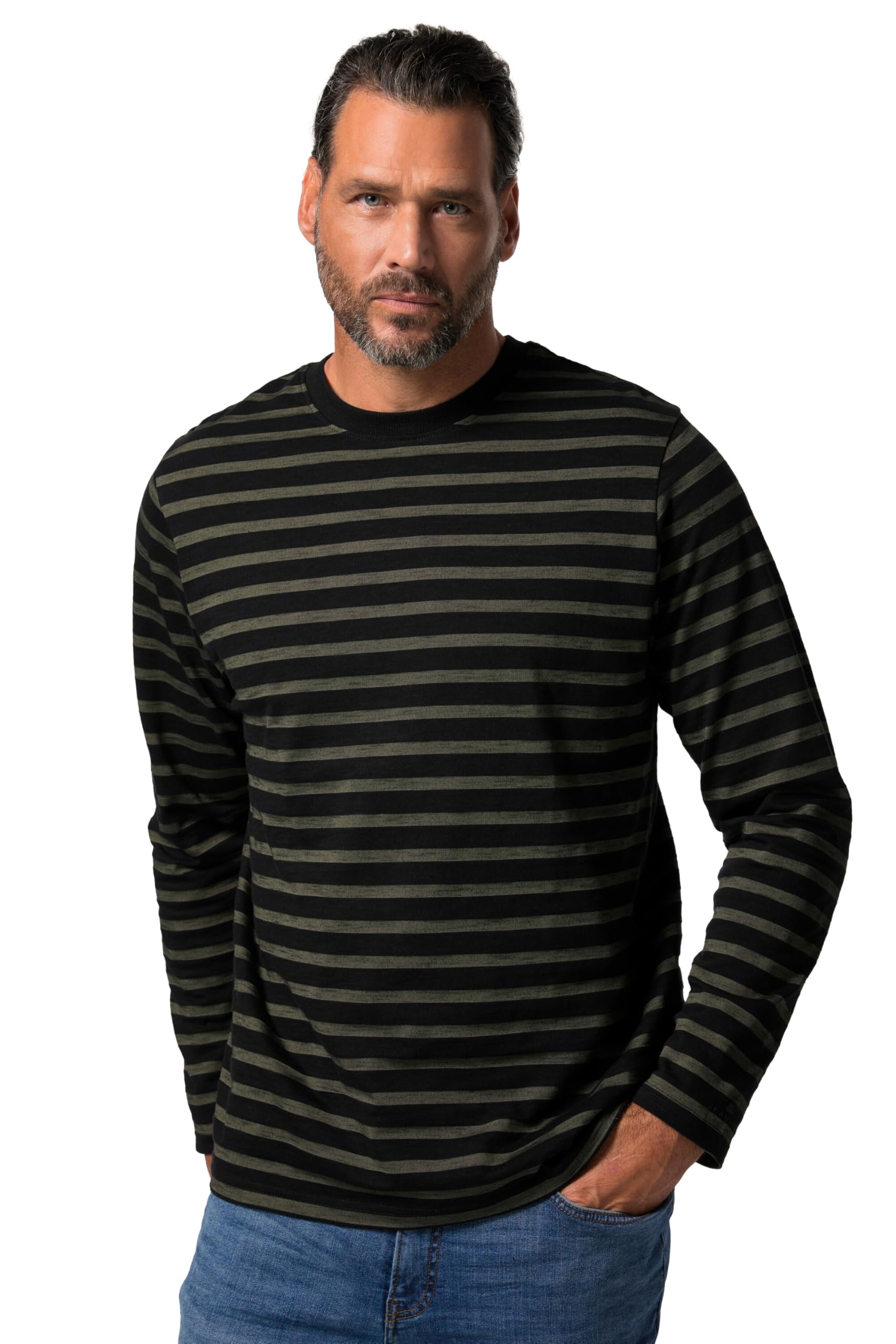 JP 1880 Herren große Größen Übergrößen Menswear L-8XL Langarmshirt, Ringel, Biobaumwolle 830827