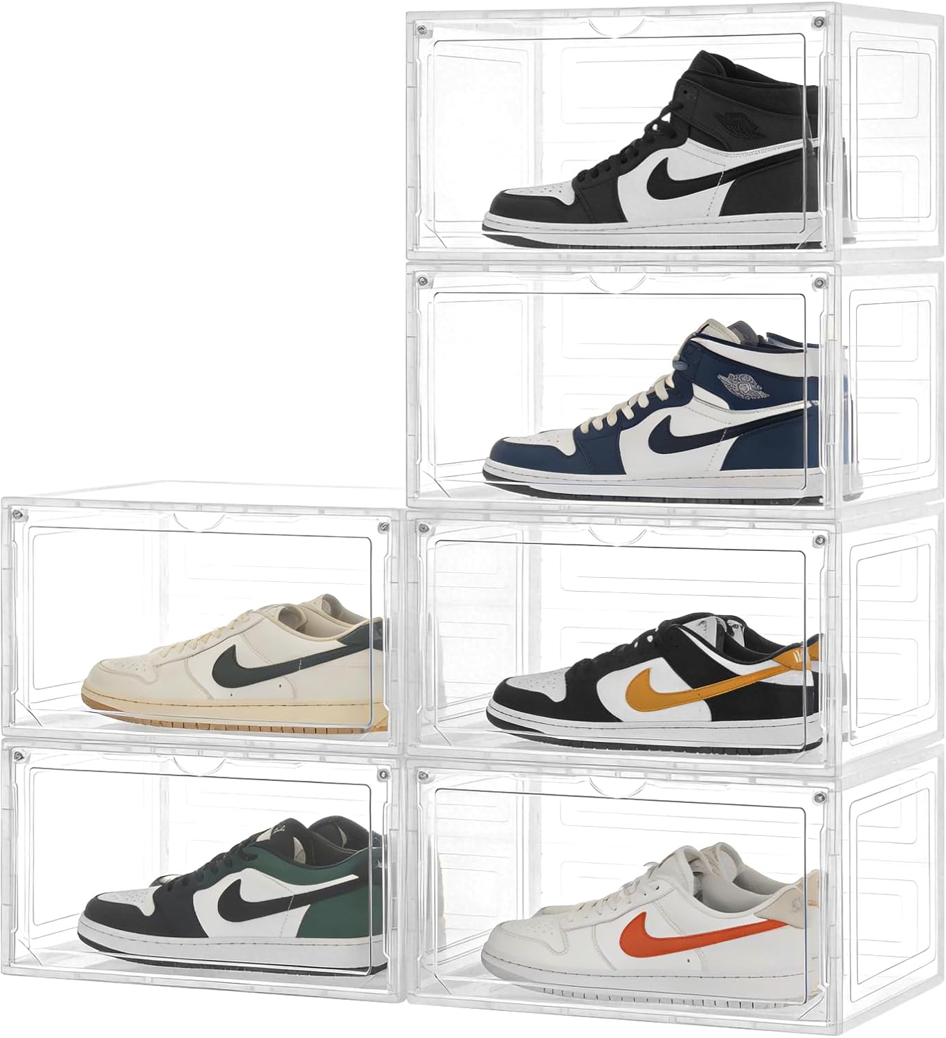 Upgraded X-Large Shoe Storage Boxes 12 Pack Clear Plastic with Magnetic Doors – Display Case Organizer & Sneaker Container Holds Size 12 Shoes, Easy Assembly Shoe Rack Holder
