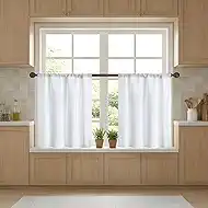 Easy Home Short Blackout Window Curtain 30 inches Long, Rod Pocket Thermal Privacy Curtain Tiers for Kitchen Farmhouse Closet, Living Room, Bathroom Shades (White, 27" W X 30" L (Pack of 2))
