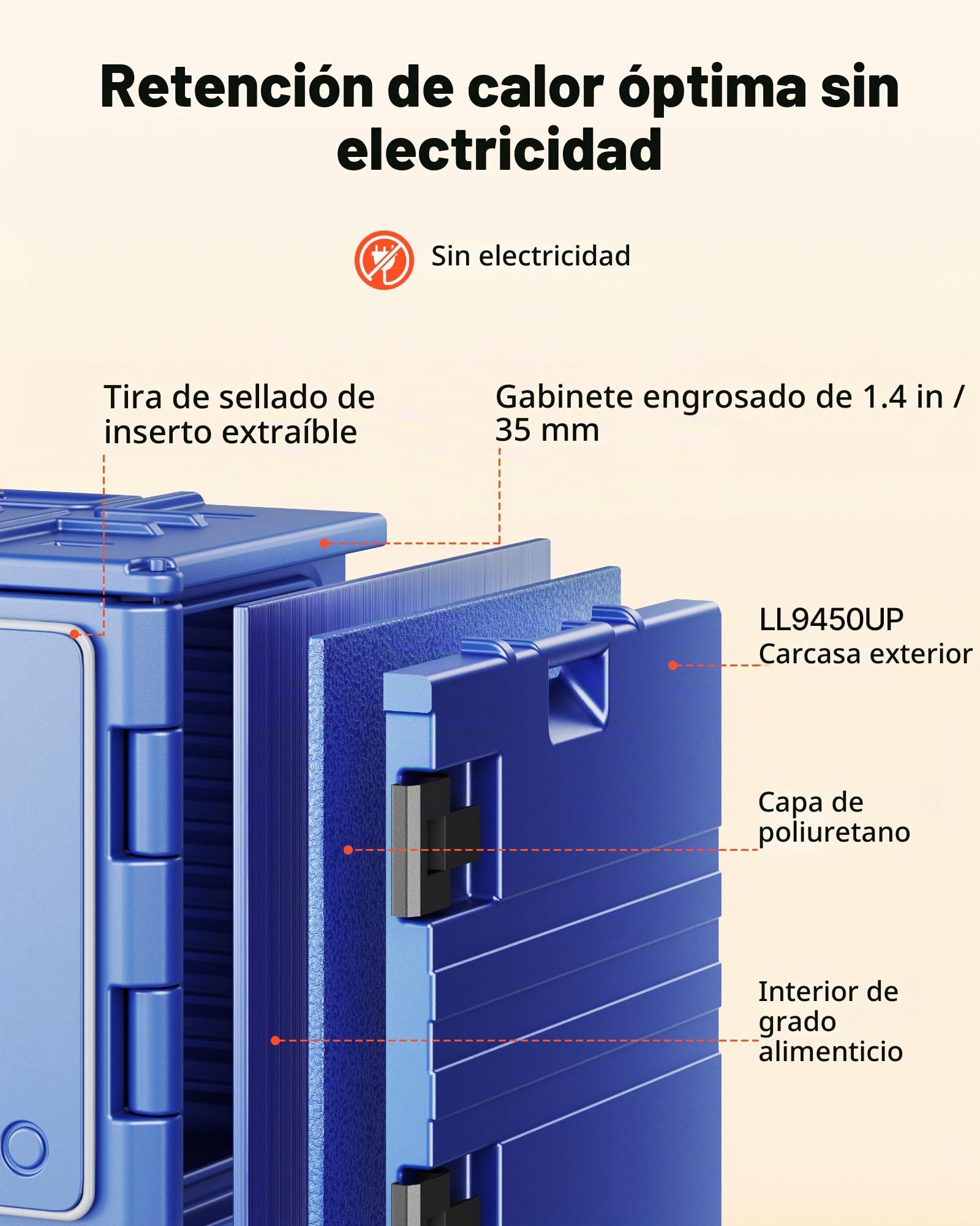 VEVOR Caja Térmica para Alimentos con Aislamiento de 90 L para Catering, Caja para Alimentos con Hebillas Dobles, Carga Frontal con Asas, para Restaurantes y Cantinas, 645 x 445 x 620 mm, Azul