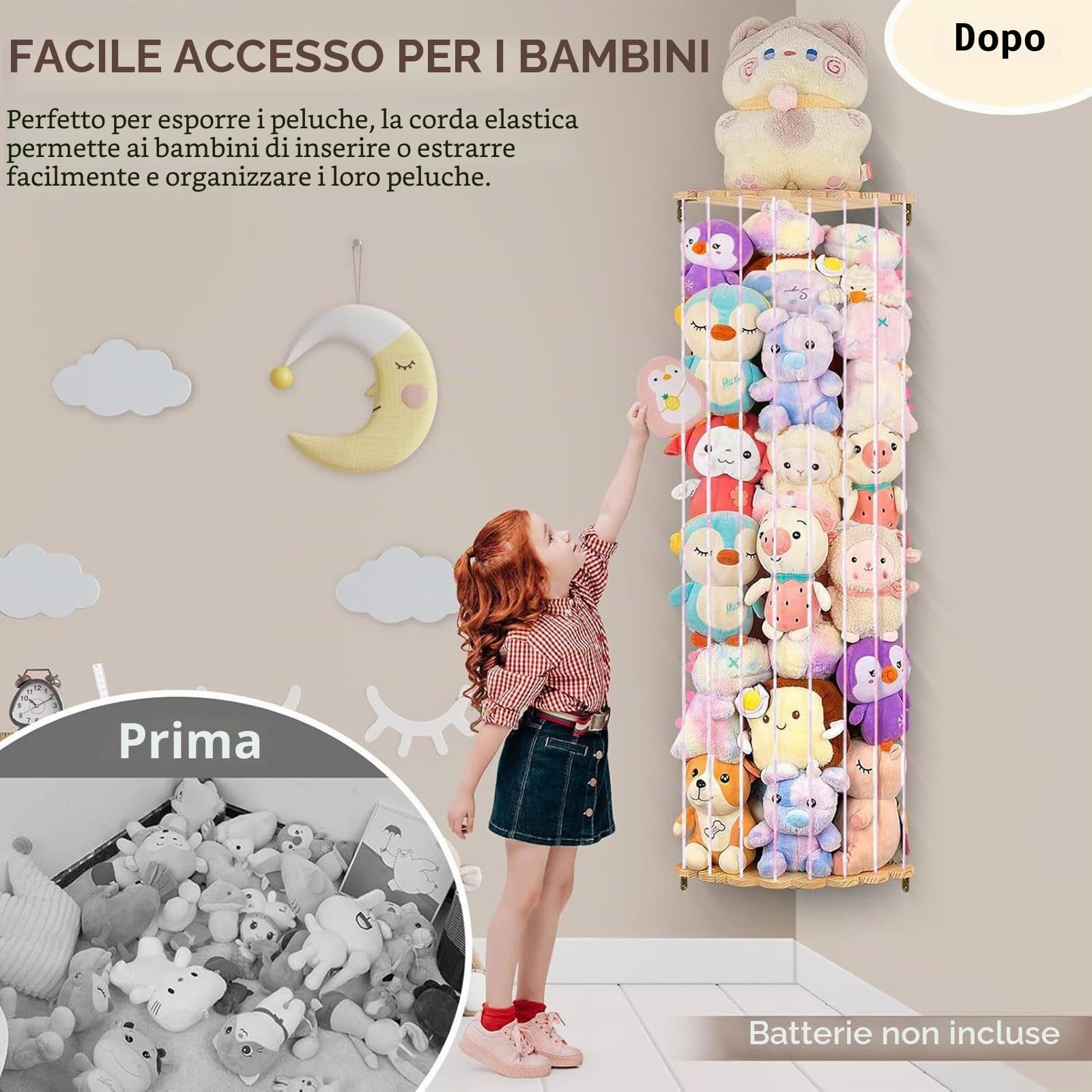MagiDeal Porta Giocattoli ad Angolo, Amaca Verticale per Animali di Peluche, Portaoggetti Pratico Arredo per la Casa, Bianco