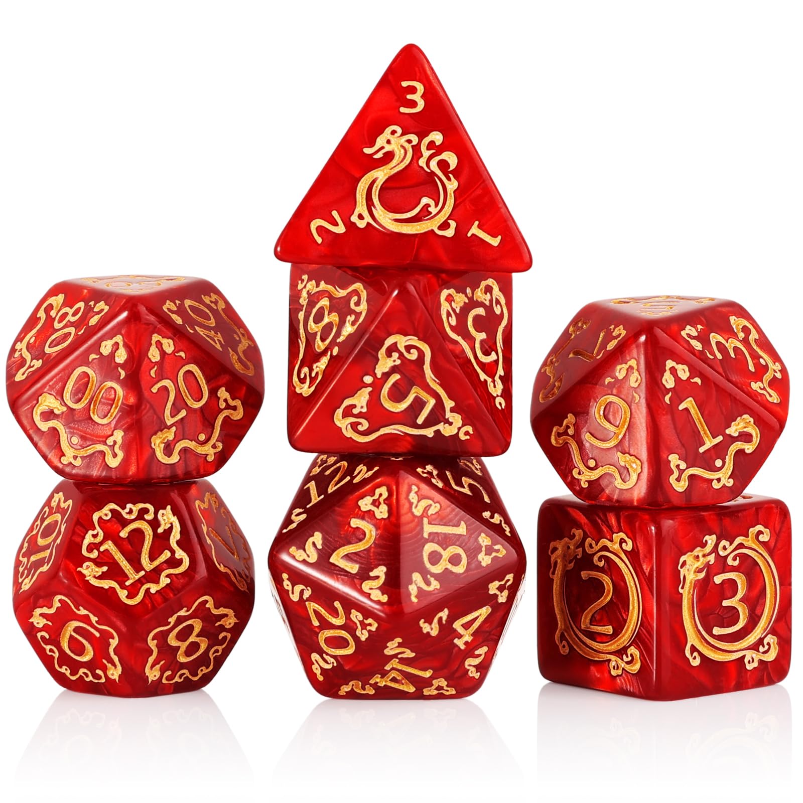 DND Dice Set - 7 Polyhedral Role Playing Dice with Gold Dragon Design, Acrylic D&D Dice Perfect for Dungeons and Dragons, Pathfinder, Warhammer, RPG